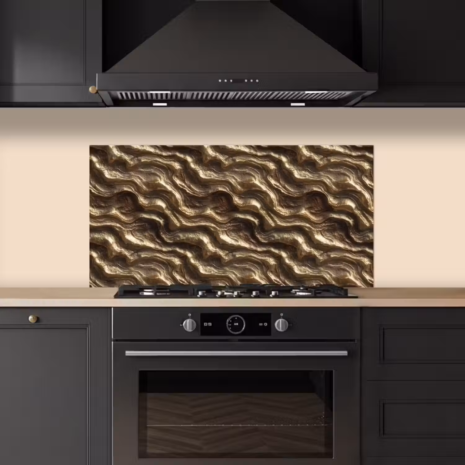 Reliëf - Golven - Abstract - Bronsgoud keuken achterwand spatscherm middel 899 -sfeer1
