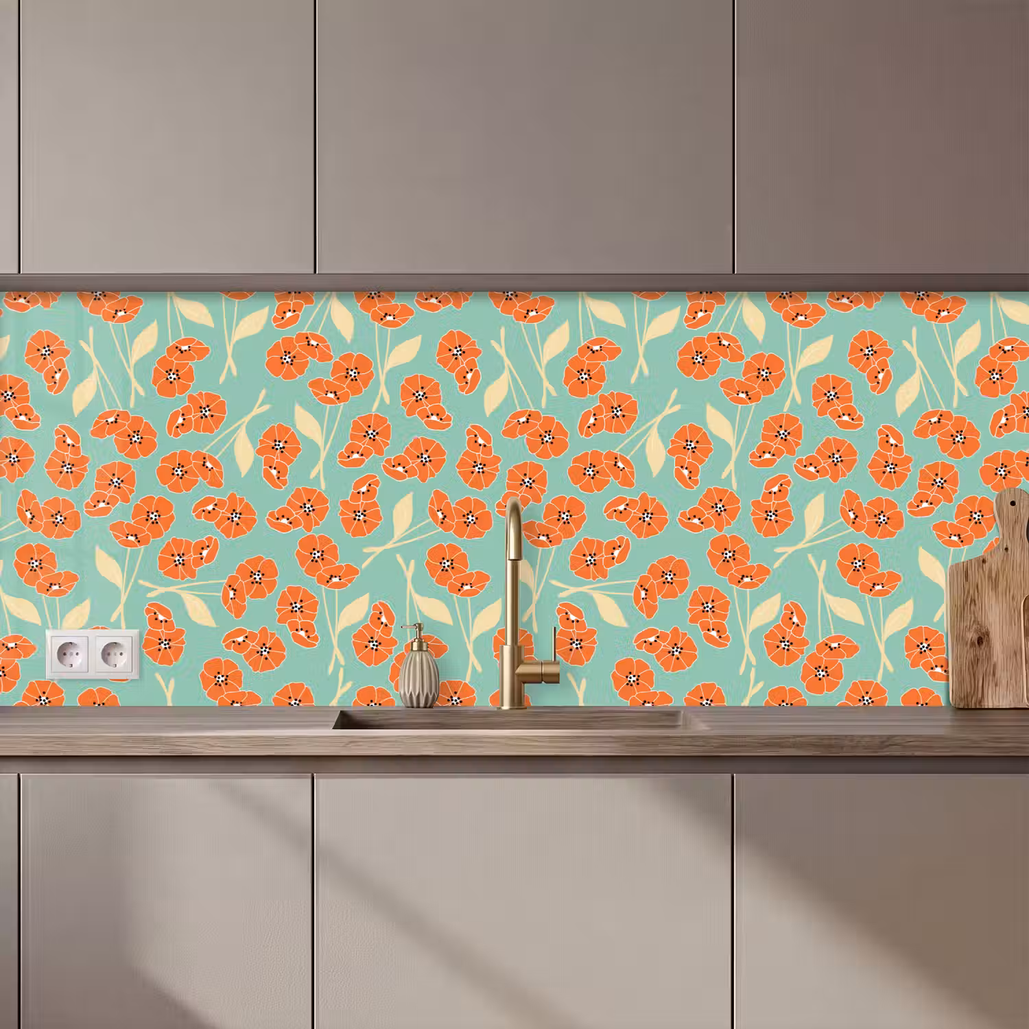 Retro - Bloemen - Design - Oranje keuken achterwand 2 middel 871 zz_3dshopping