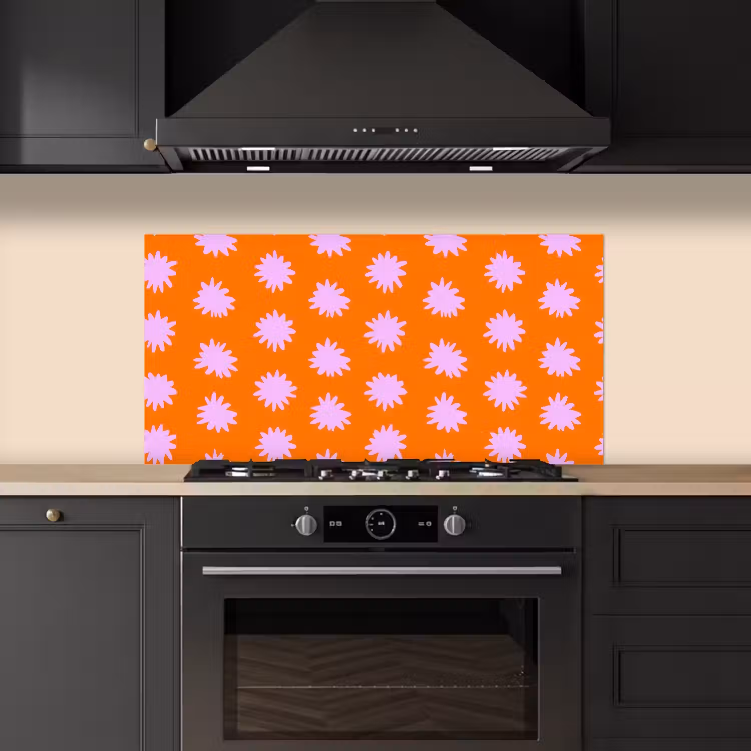 Retro - Bloemen - Oranje keuken achterwand spatscherm middel 899 -sfeer1