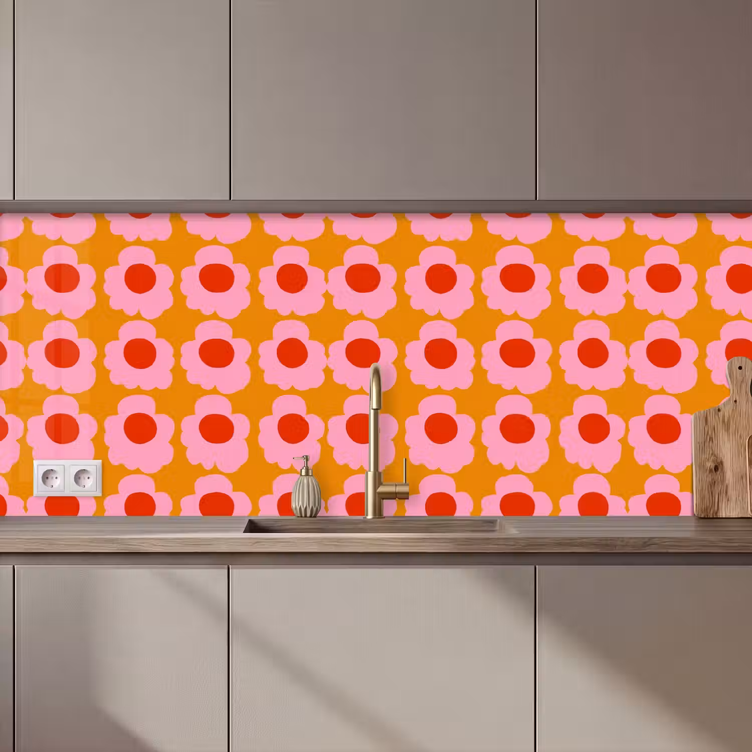 Retro - Bloemen - Roze keuken achterwand 2 middel 871 zz_3dshopping