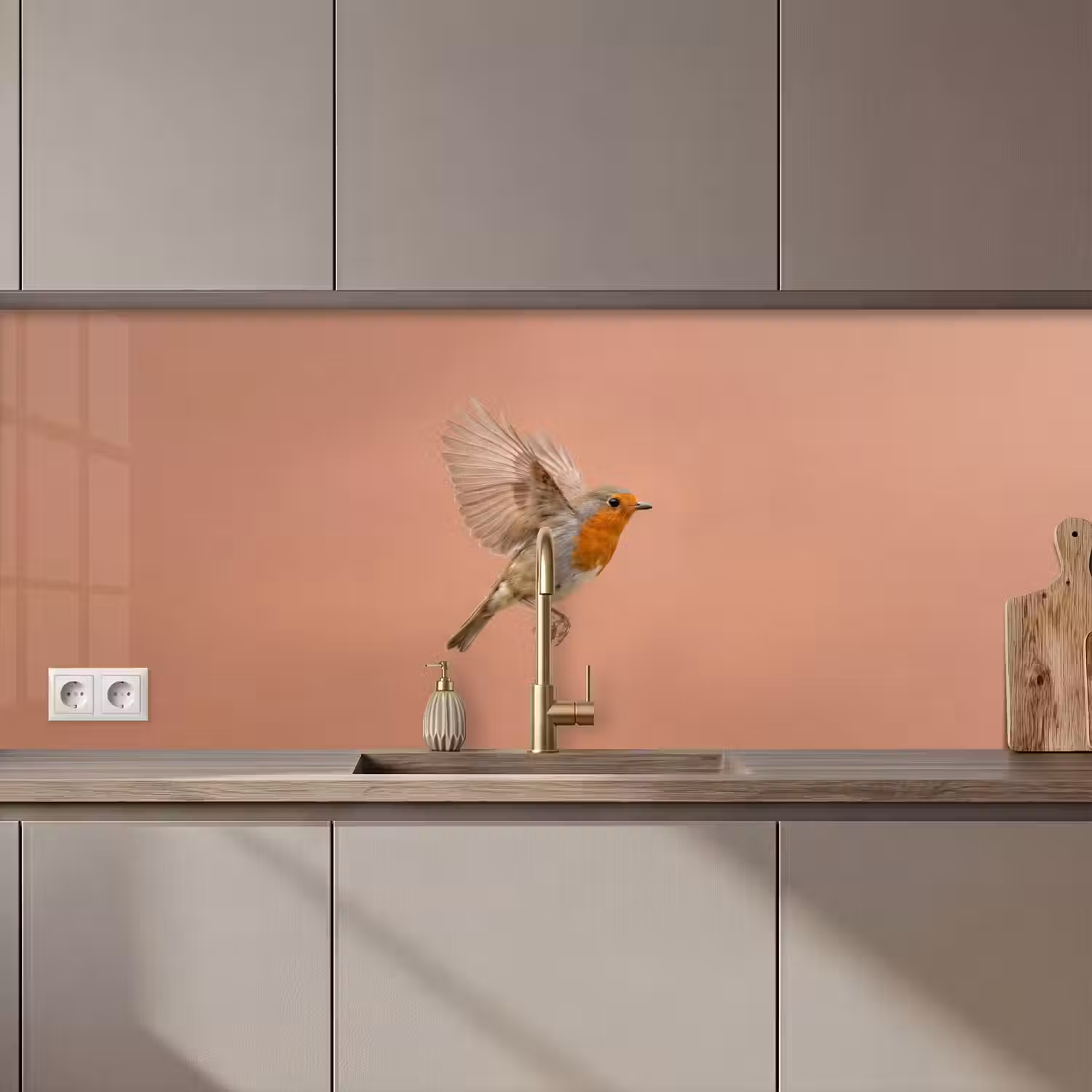 Roodborst - Natuur - Roze keuken achterwand 2 middel zz_3dshopping