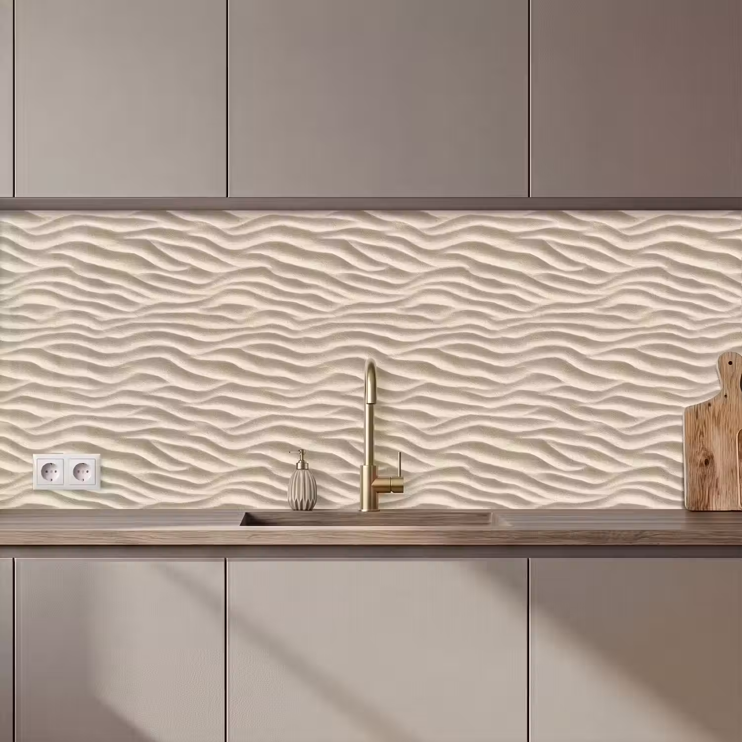 Zand - Golven - Beige keuken achterwand 2 middel 871 zz_3dshopping