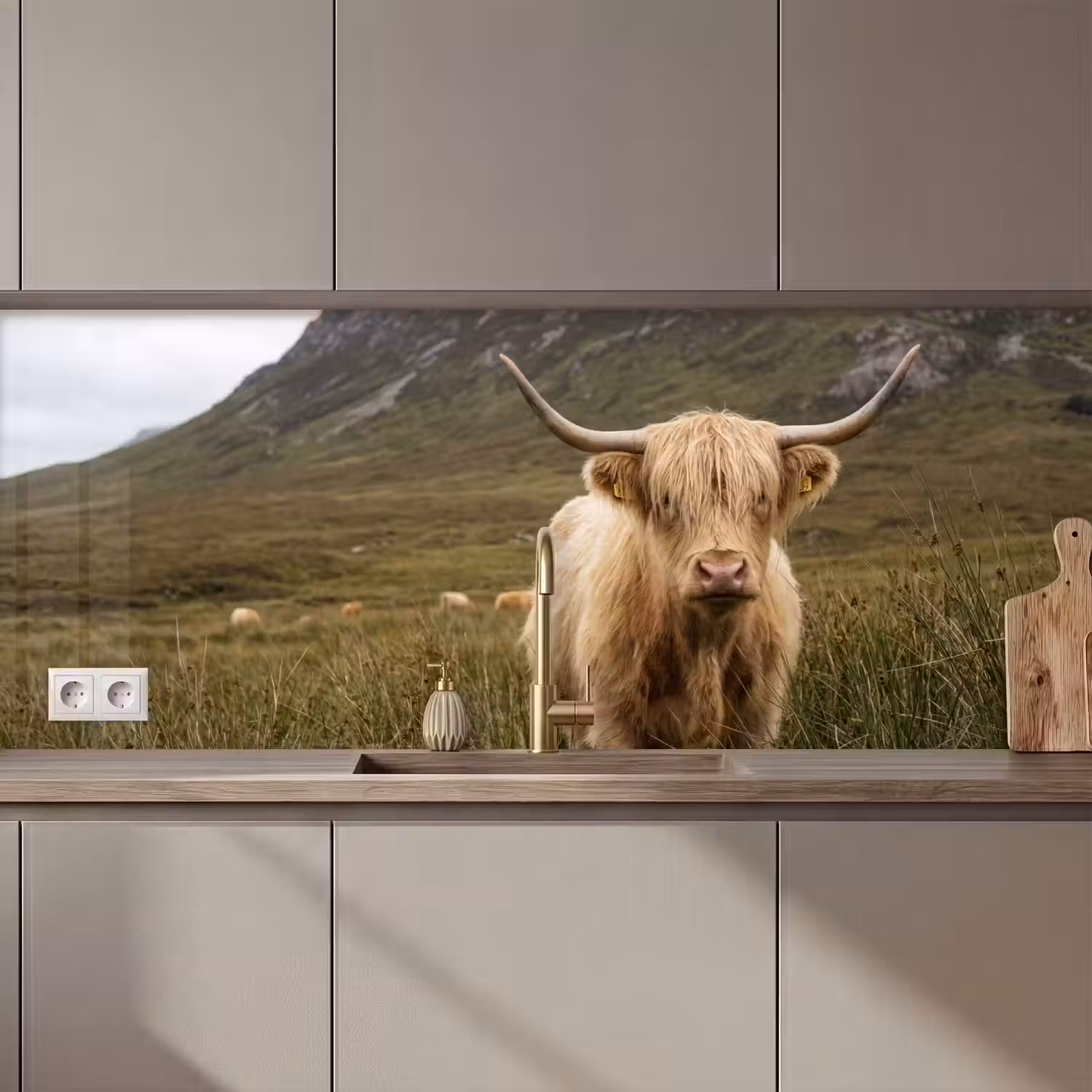 Schotse hooglander - Bergen - Grasveld keuken achterwand 2 middel zz_3dshopping