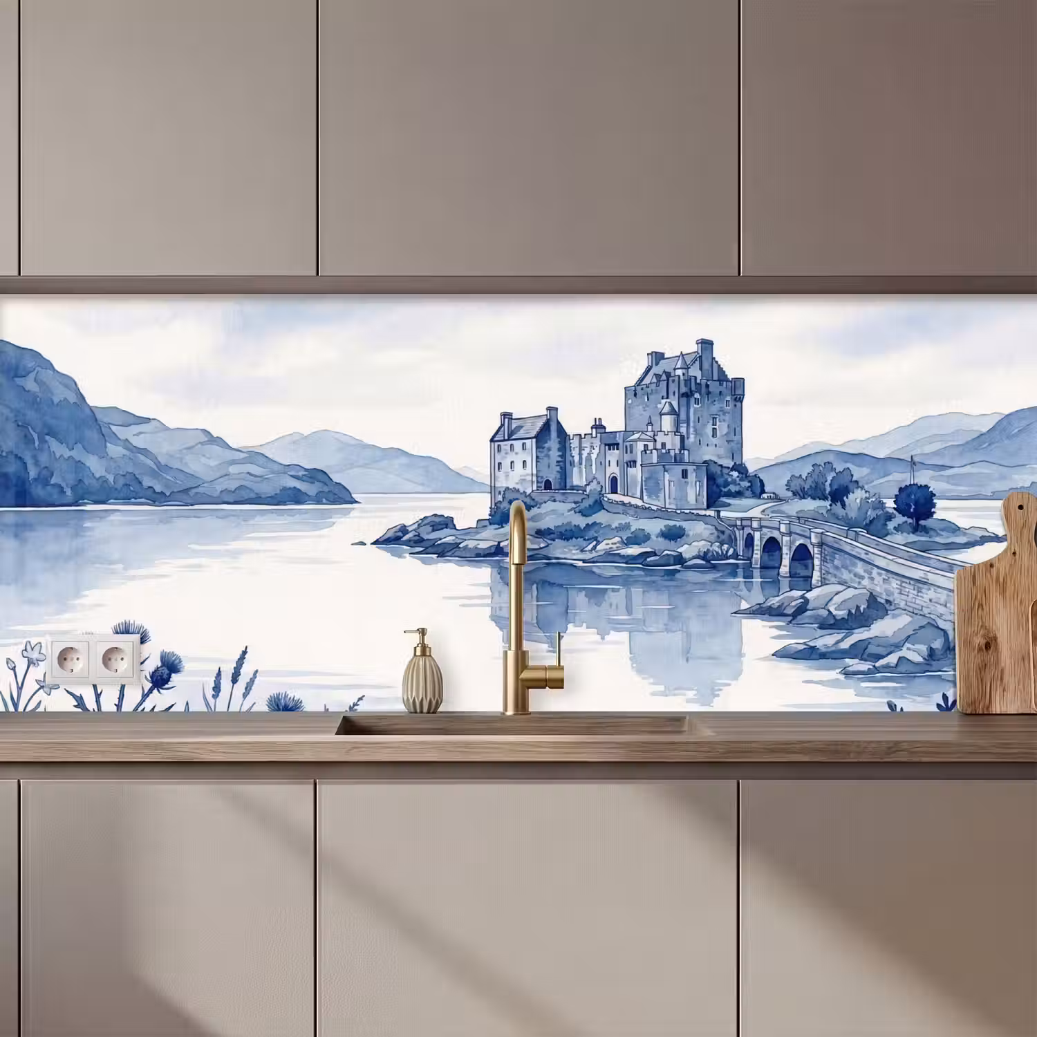 Schots - Kasteel - Blauw - Aquarel keuken achterwand 2 middel zz_3dshopping
