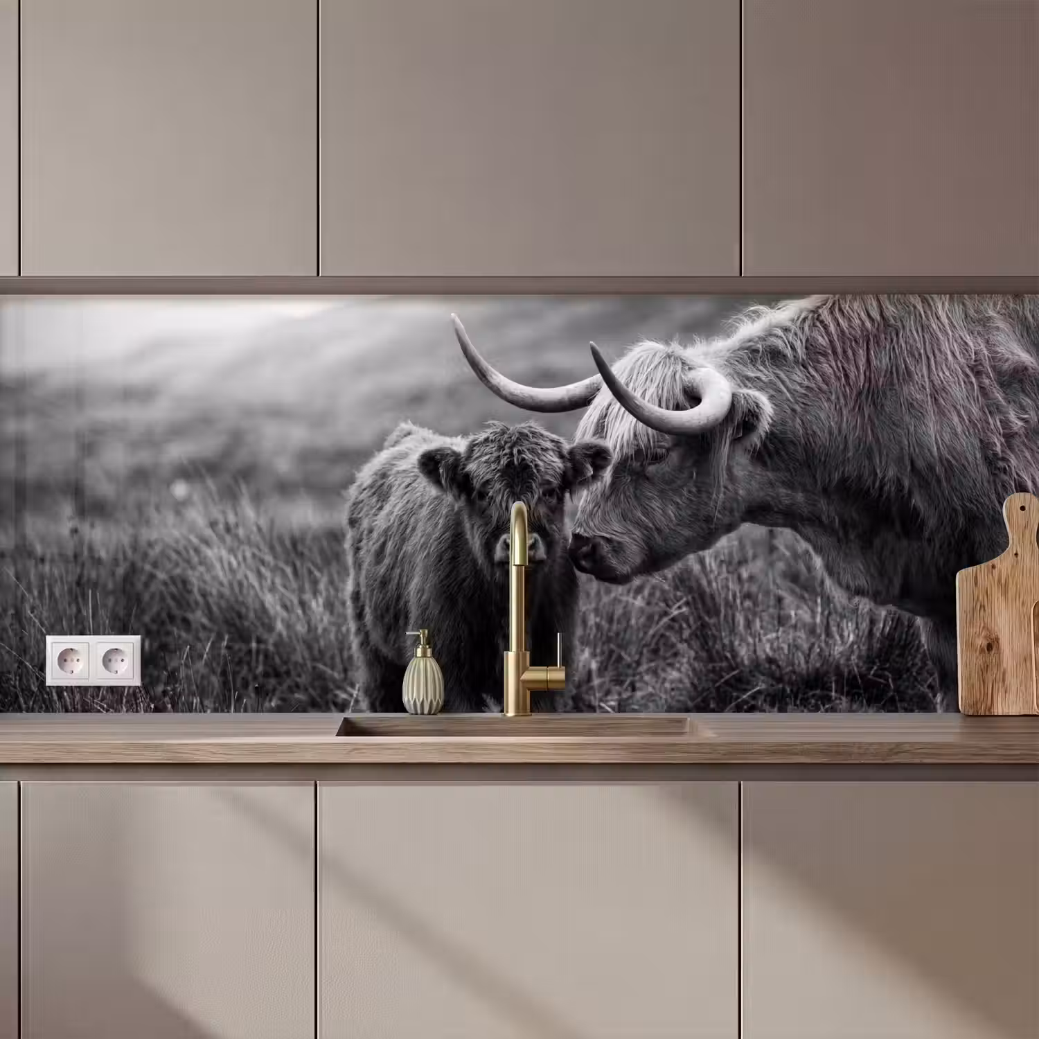 Schotse hooglander - Kalf - Zwart - Wit keuken achterwand 2 middel zz_3dshopping