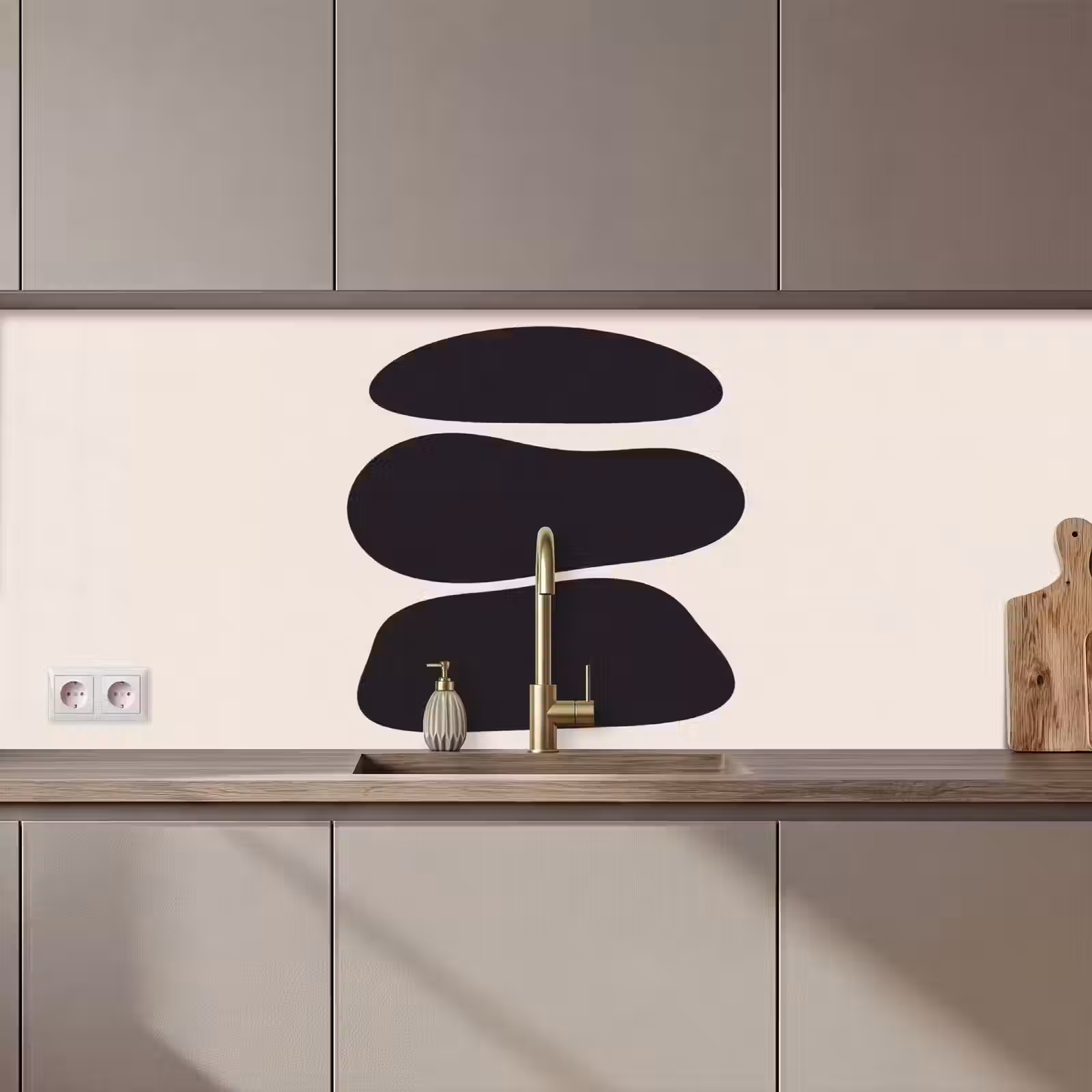 Kitchen Wall Splashback - Shapes - Organic - Black - Vormen - Organisch - Zwart keuken achterwand 2 middel zz_3dshopping