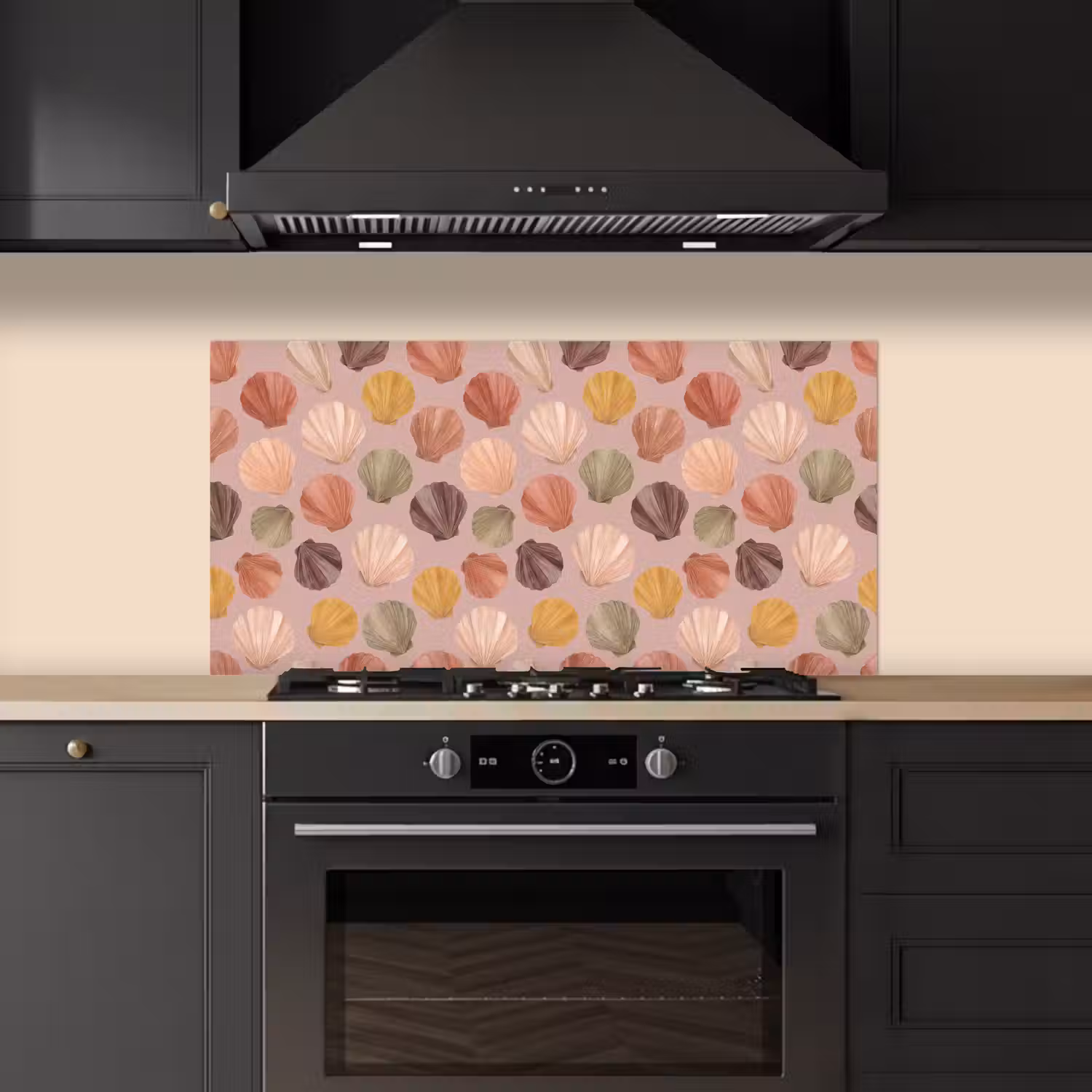 Schelp - Patroon - Zee - Aquarel - Aardetinten keuken achterwand spatscherm middel -sfeer1