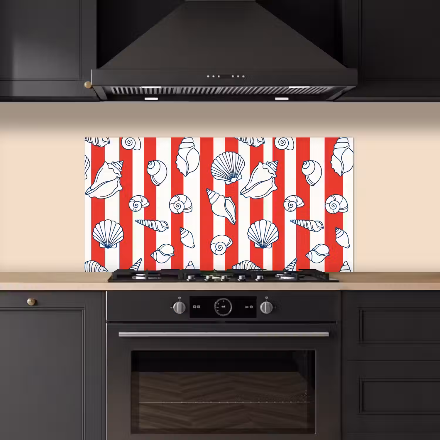 Schelp - Zeedieren - Zomer - Illustratie - Rood - Blauw keuken achterwand spatscherm middel -sfeer1