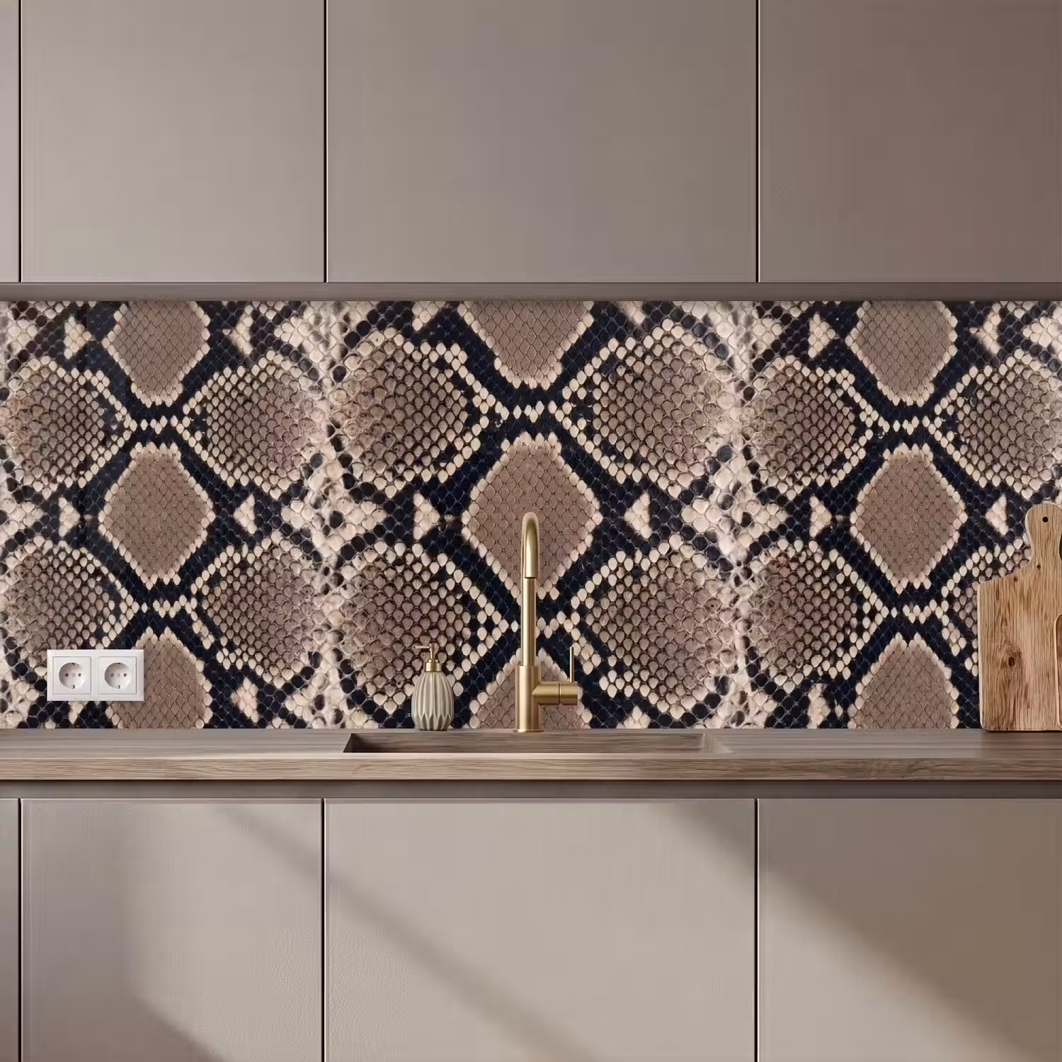 Slangenprint - Python - Bruin keuken achterwand 2 middel zz_3dshopping