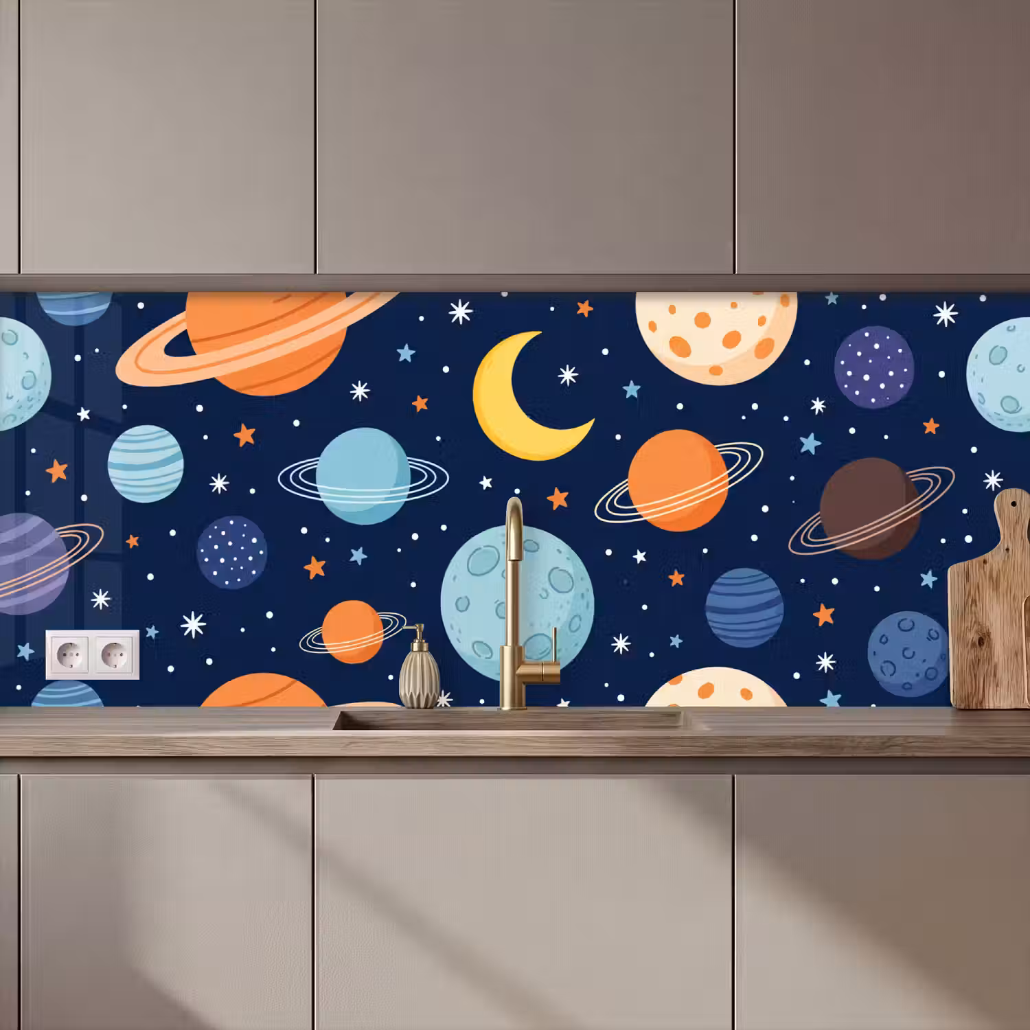Ruimte - Planeten - Kleurrijk keuken achterwand 2 middel zz_3dshopping