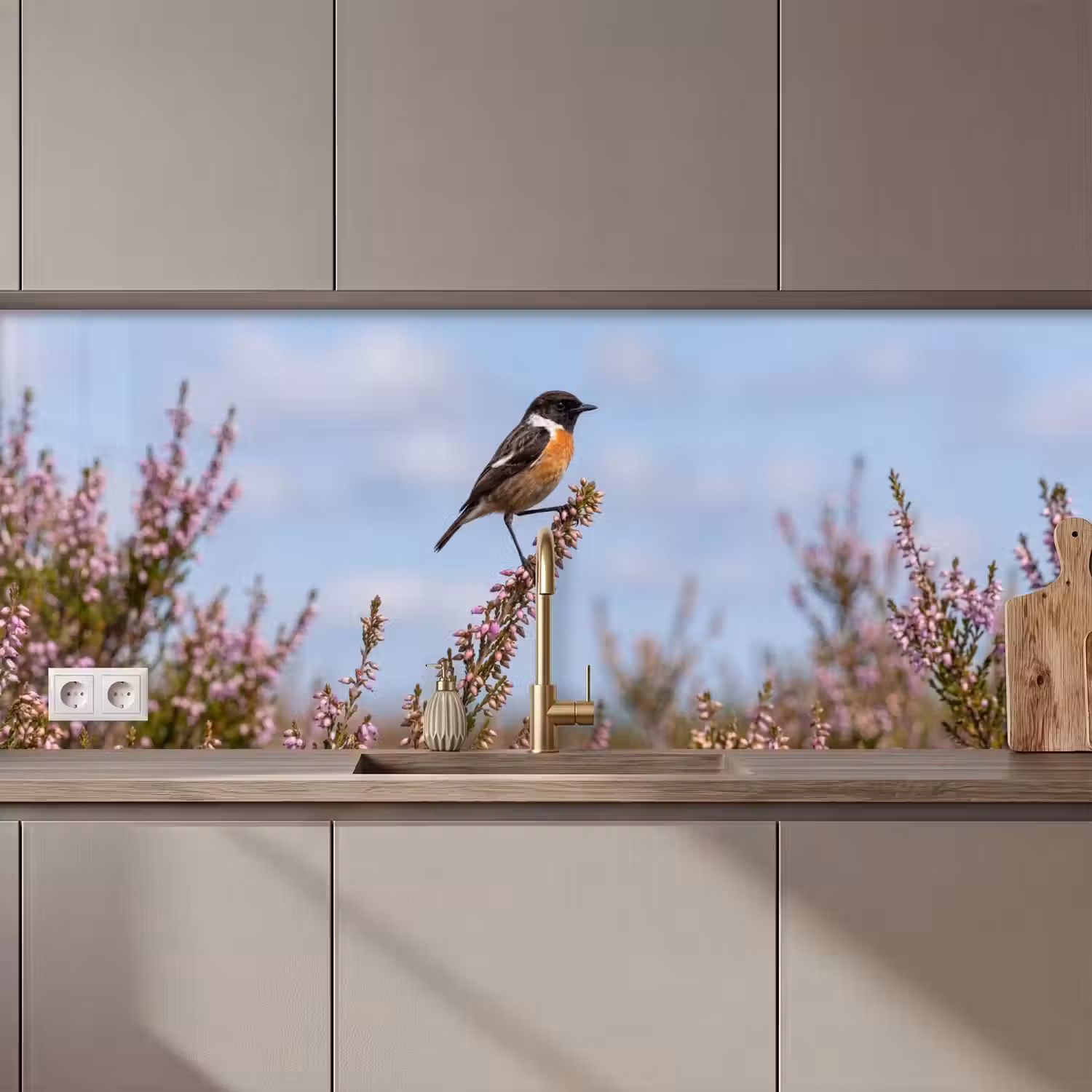 Roodborsttapuit - Heide - Paars - Natuur - Sfeervol keuken achterwand 2 middel zz_3dshopping