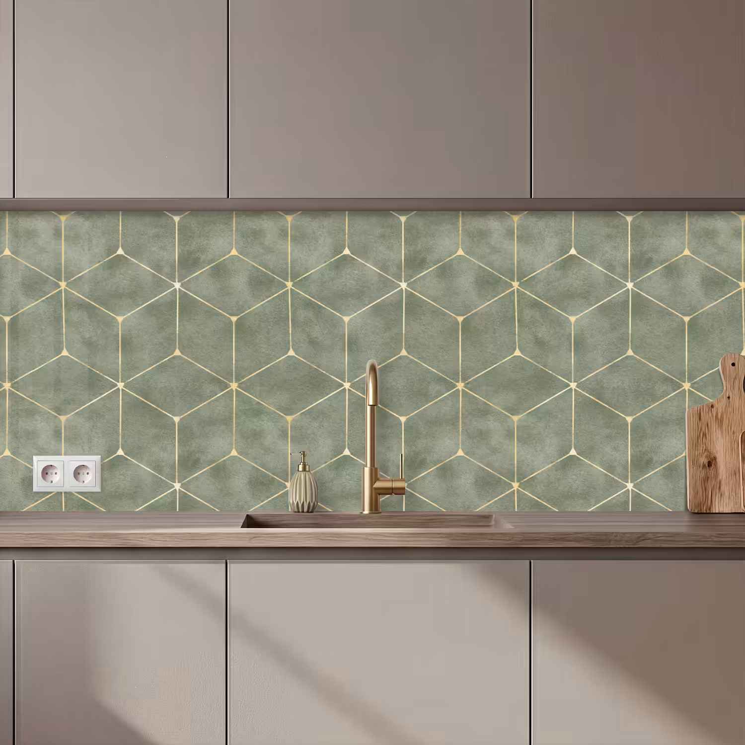 Subtiel - Geometrisch - Goud - Groen keuken achterwand 2 middel 871 zz_3dshopping
