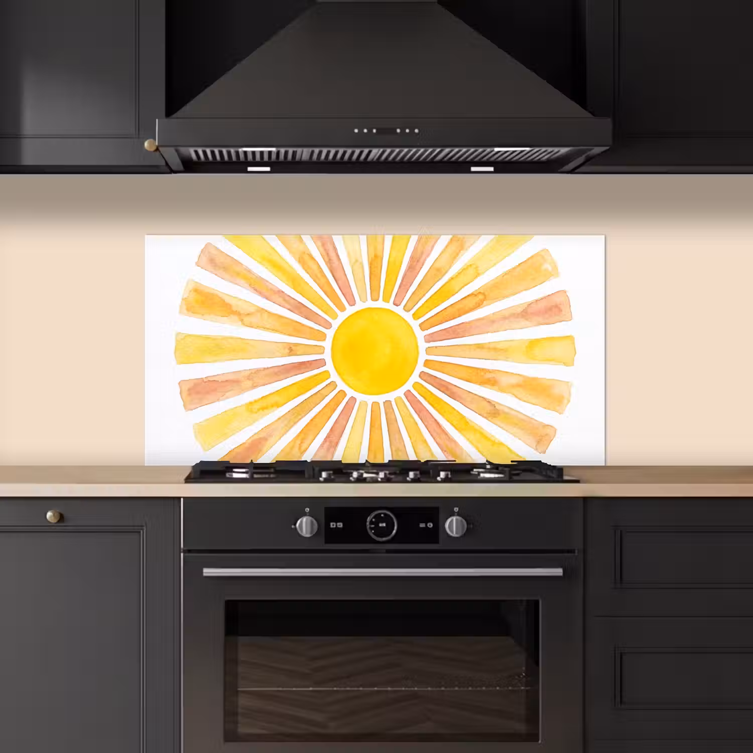 Zon - Stralen - Aquarel - Geel - Abstract keuken achterwand spatscherm middel -sfeer1