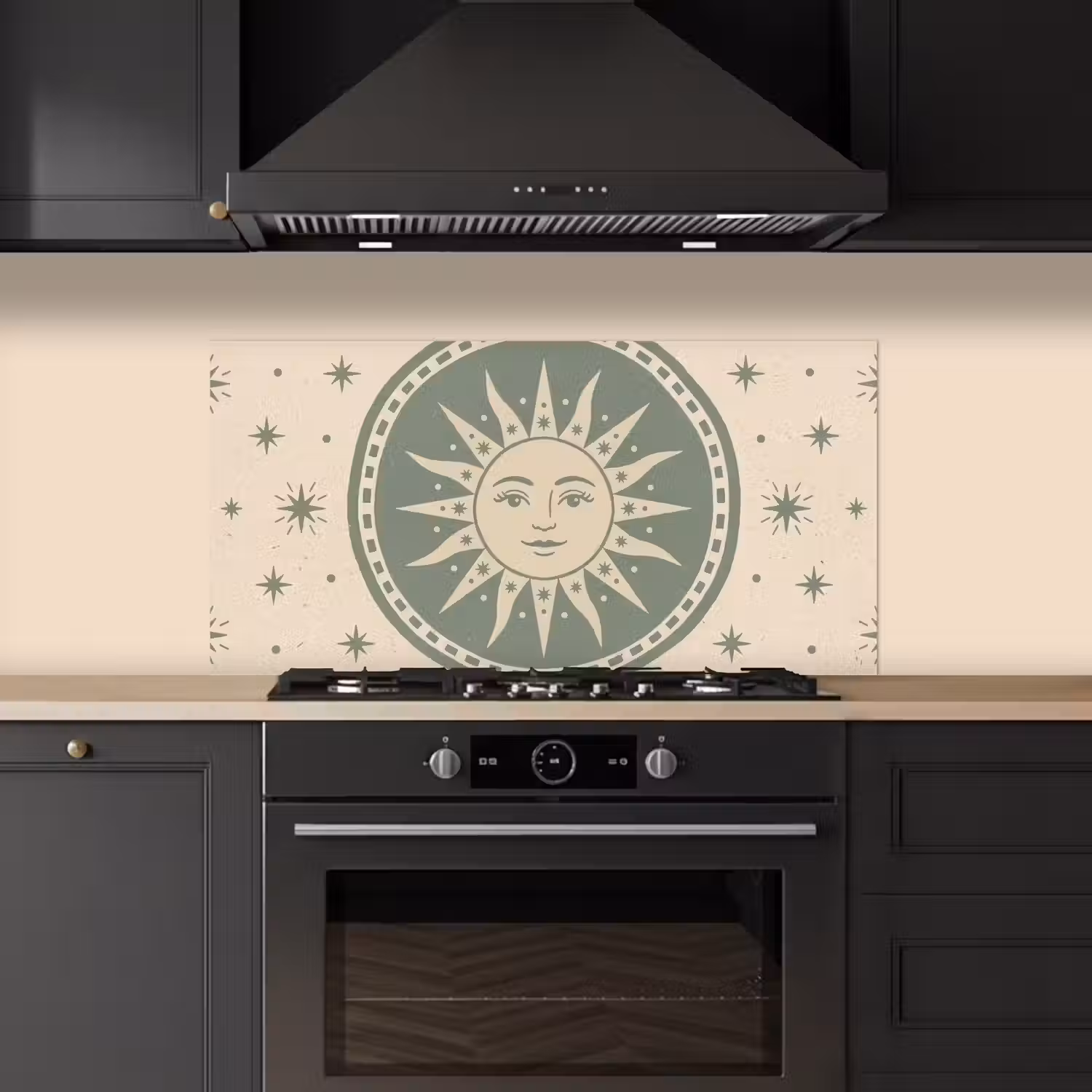 Zon - Sterren - Astrologie - Vintage - Groen keuken achterwand spatscherm middel -sfeer1