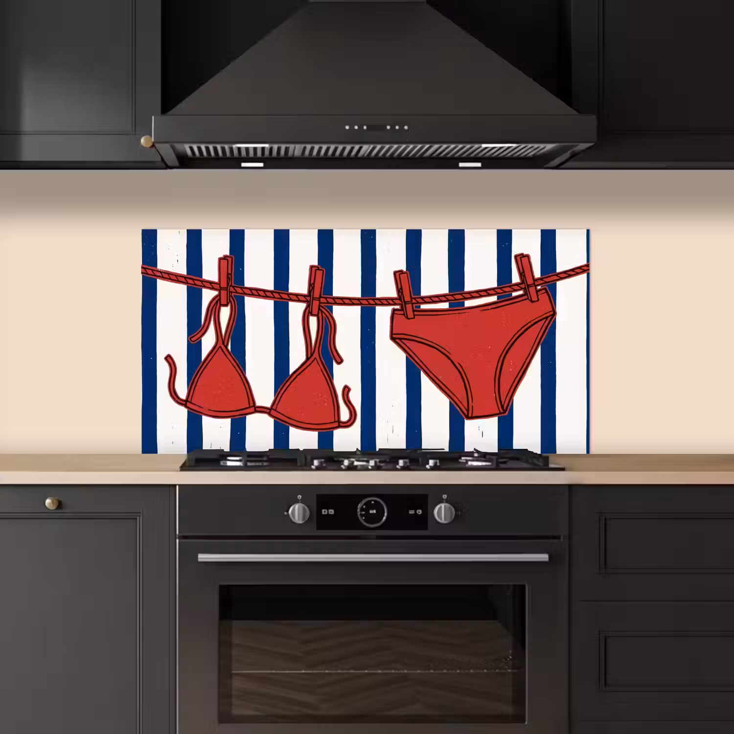 Badkleding - Waslijn - Zomer - Illustratie - Rood keuken achterwand spatscherm middel -sfeer1