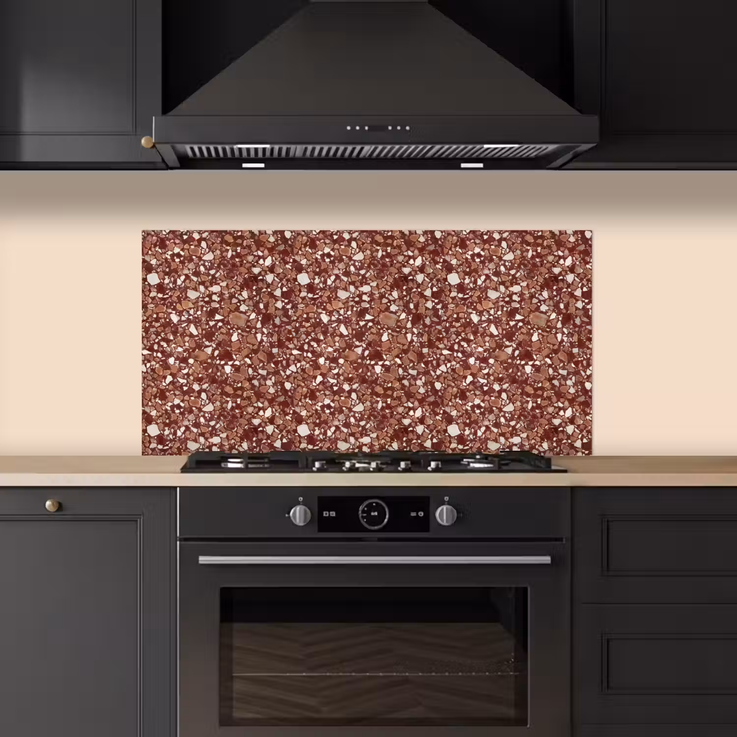 Terrazzo - Patroon - Steentextuur - Roodbruin keuken achterwand spatscherm middel 899 -sfeer1