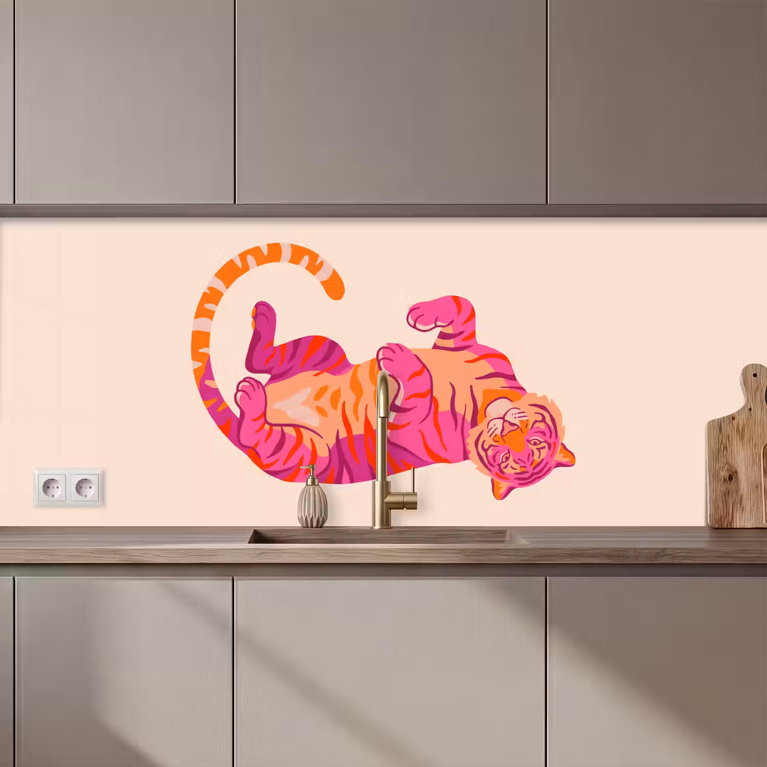 Tijger - Roze - Oranje keuken achterwand 2 middel zz_3dshopping