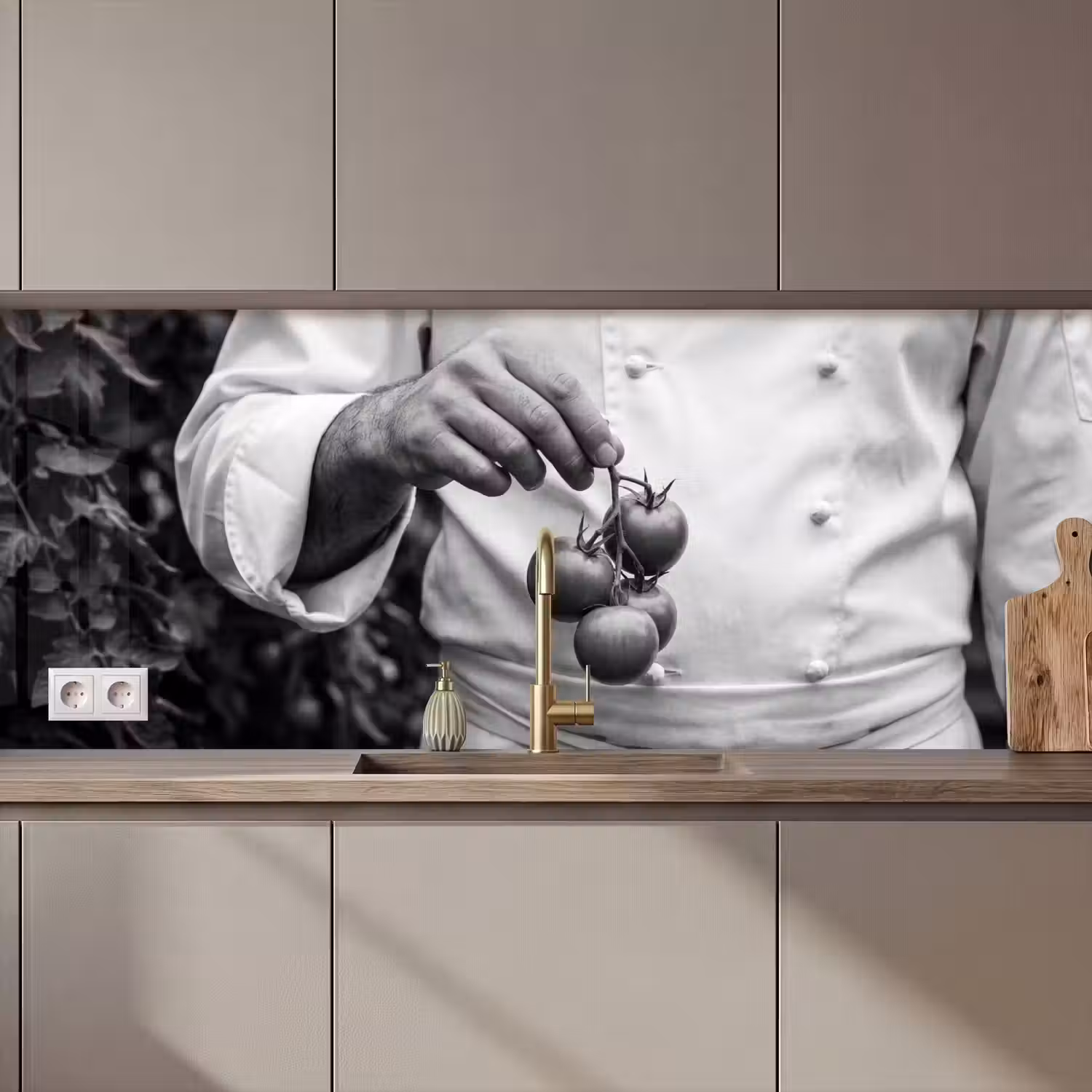 Tomaten - Chef - Zwart - Wit keuken achterwand 2 middel zz_3dshopping