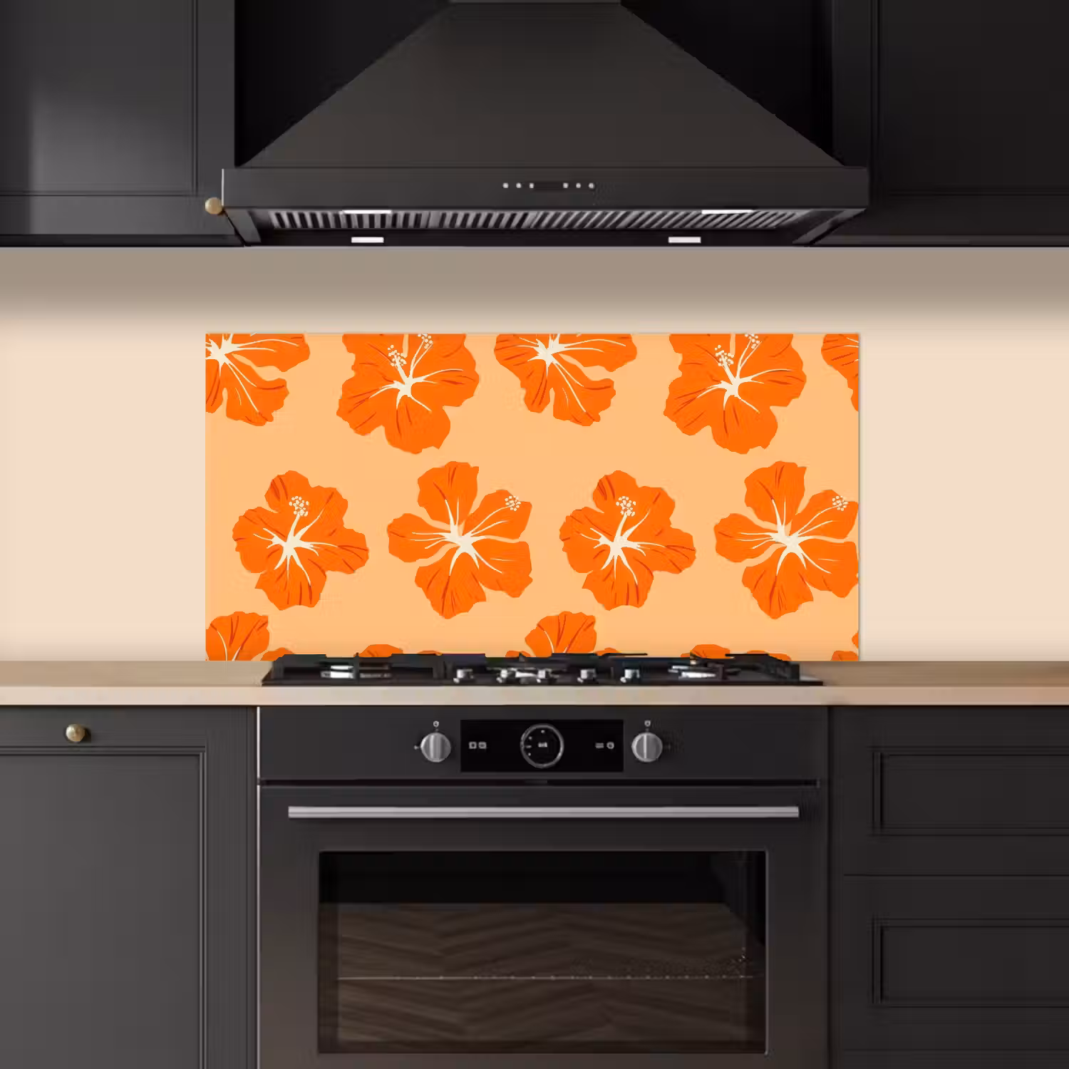 Tropisch - Hibiscus - Oranje keuken achterwand spatscherm middel 899 -sfeer1