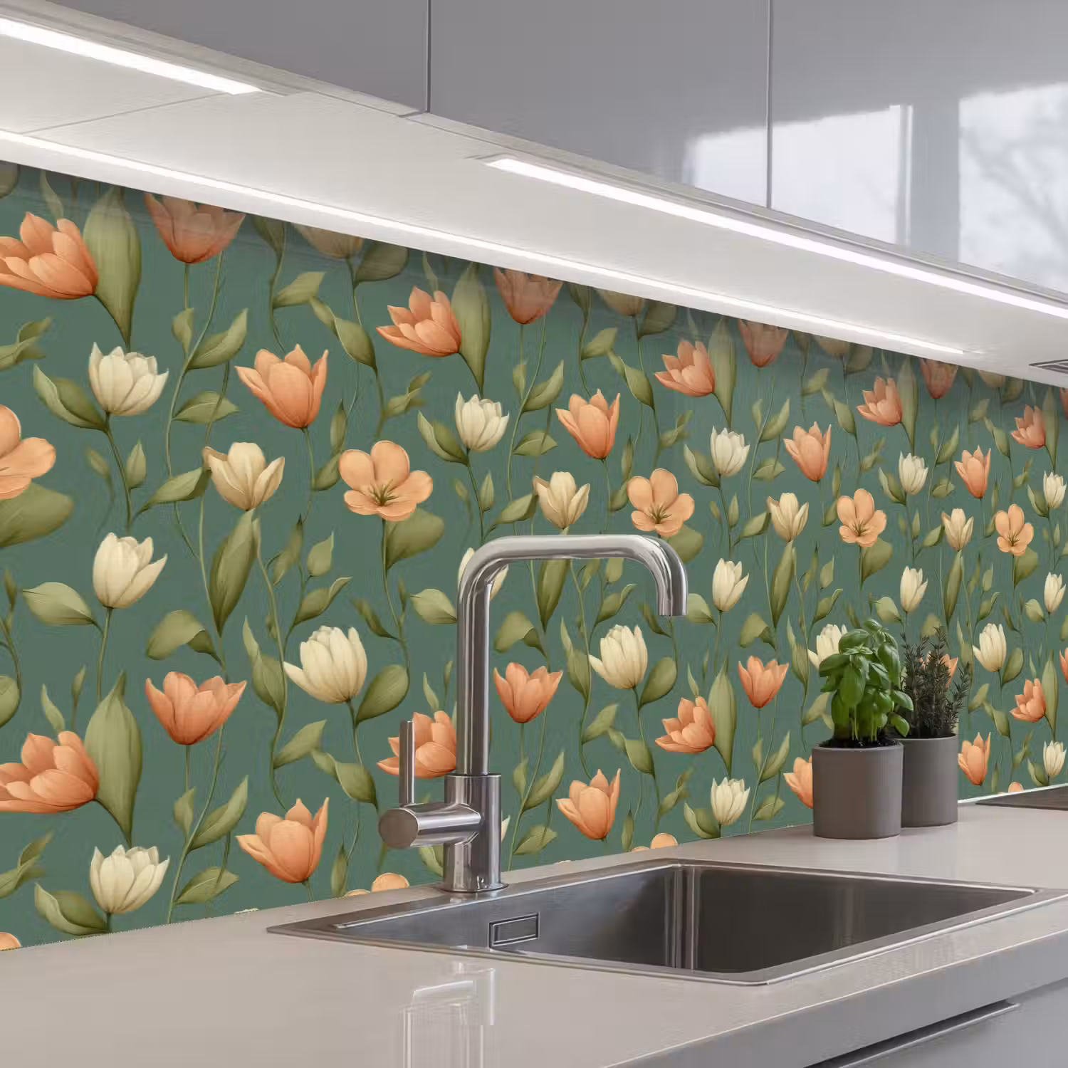 Tulpen - Botanisch - Groen keuken achterwand 2 groot 857 -3d_schuin