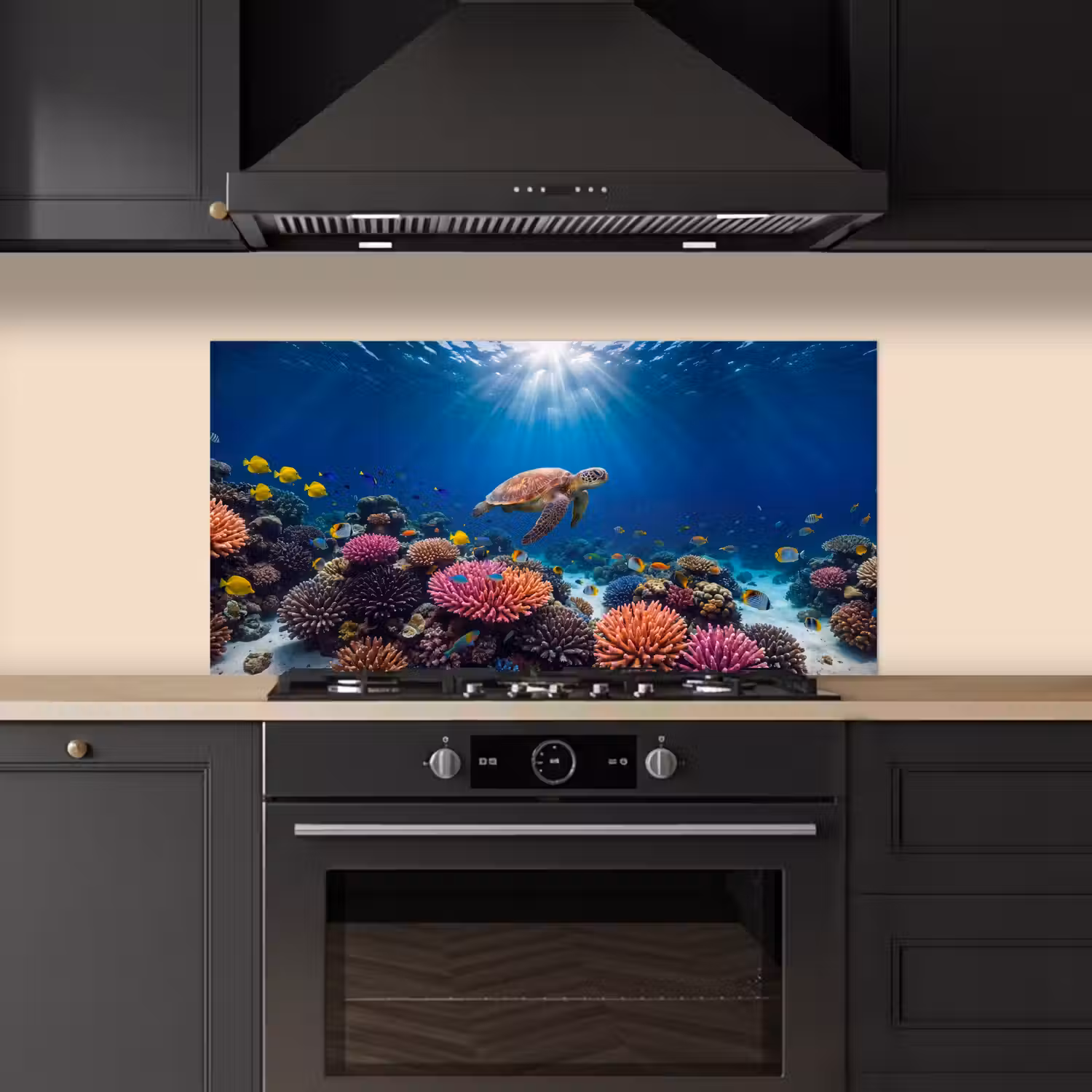 Schildpad - Koraalrif - Oceaan - Dieren - Blauw keuken achterwand spatscherm middel -sfeer1