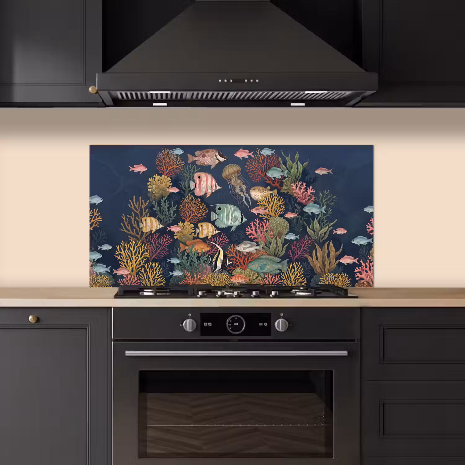 Onderwaterwereld - Vissen - Koraal - Illustratie - Kleurrijk keuken achterwand spatscherm middel -sfeer1