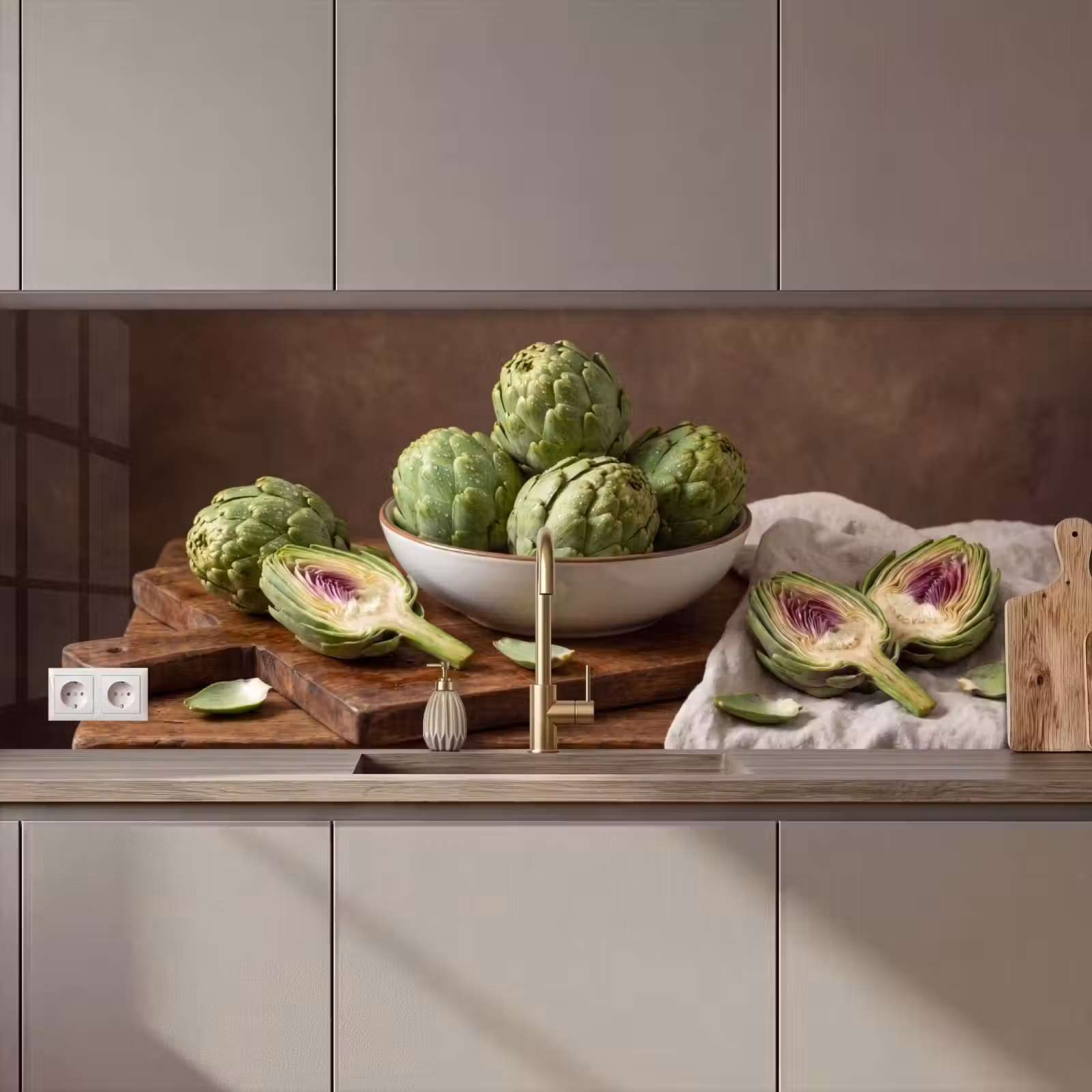 Kitchen Wall Splashback - Vegetables - Artichoke - Kitchen - Groenten - Artisjok - Keuken keuken achterwand 2 middel zz_3dshopping