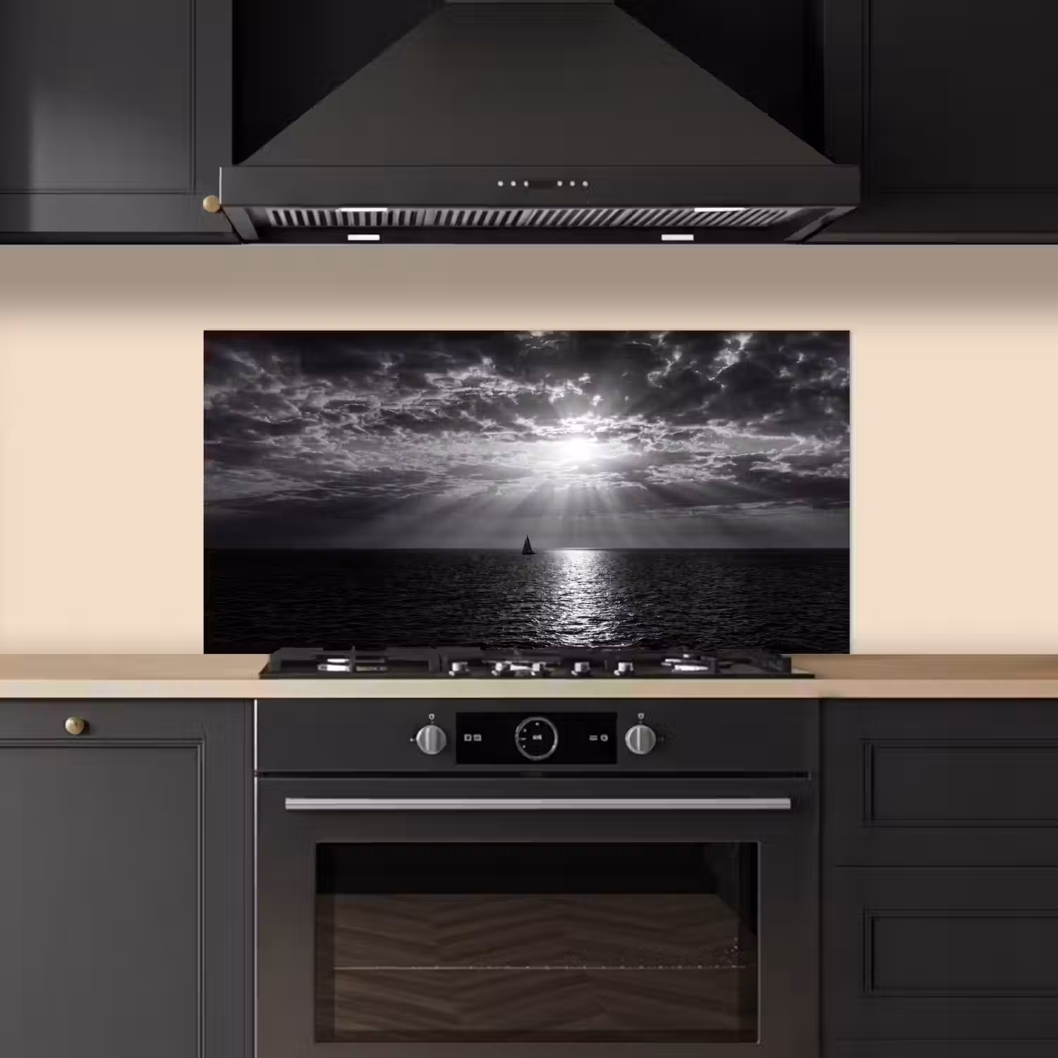Water - Boot - Lucht - Natuur - Zwart-wit keuken achterwand spatscherm middel -sfeer1