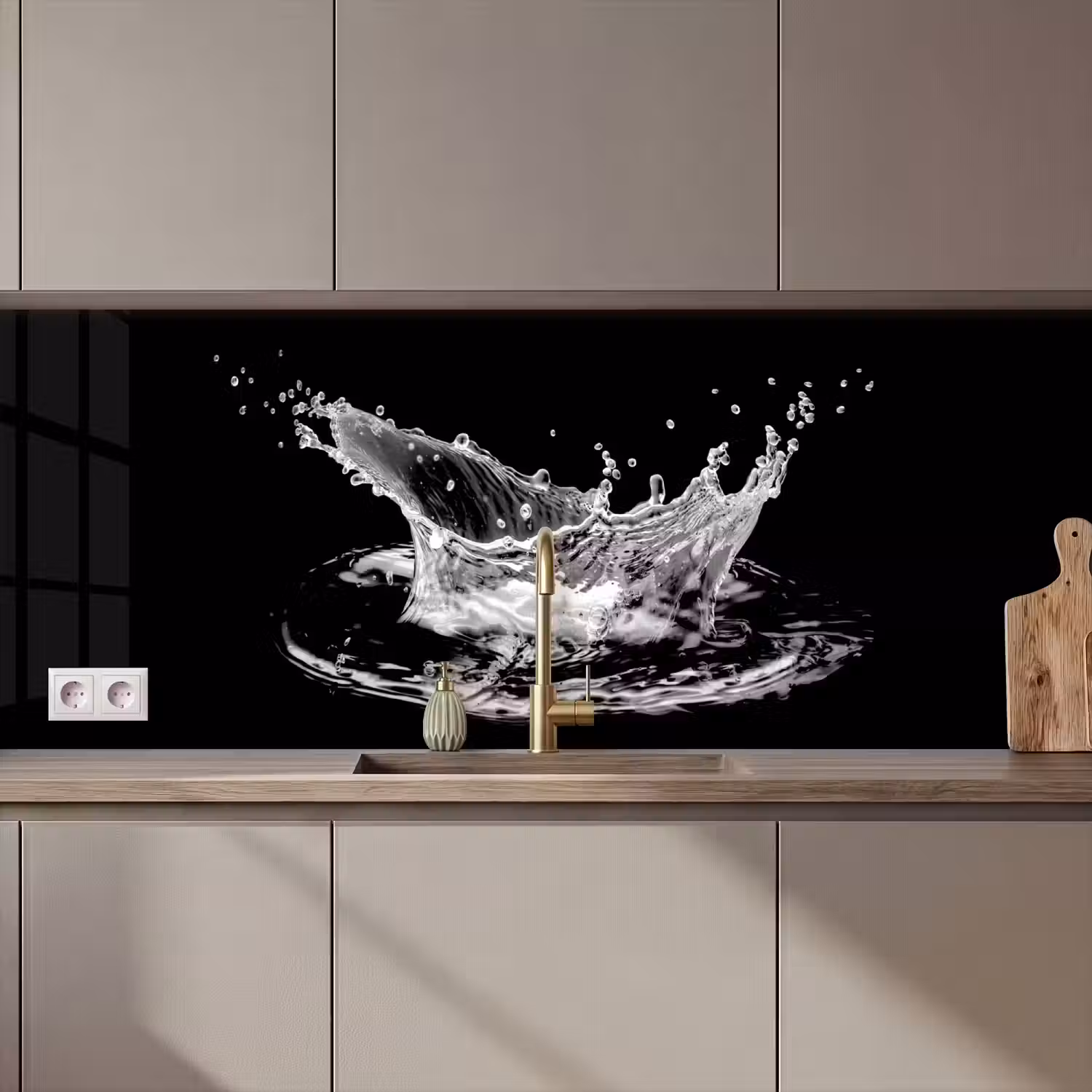 Water - Splash - Water - Zwart keuken achterwand 2 middel zz_3dshopping