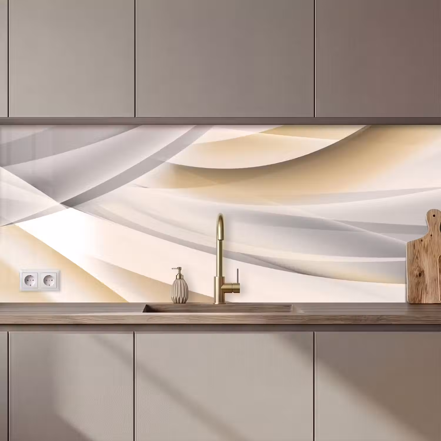 Golven - Abstract - Beige keuken achterwand 2 middel zz_3dshopping
