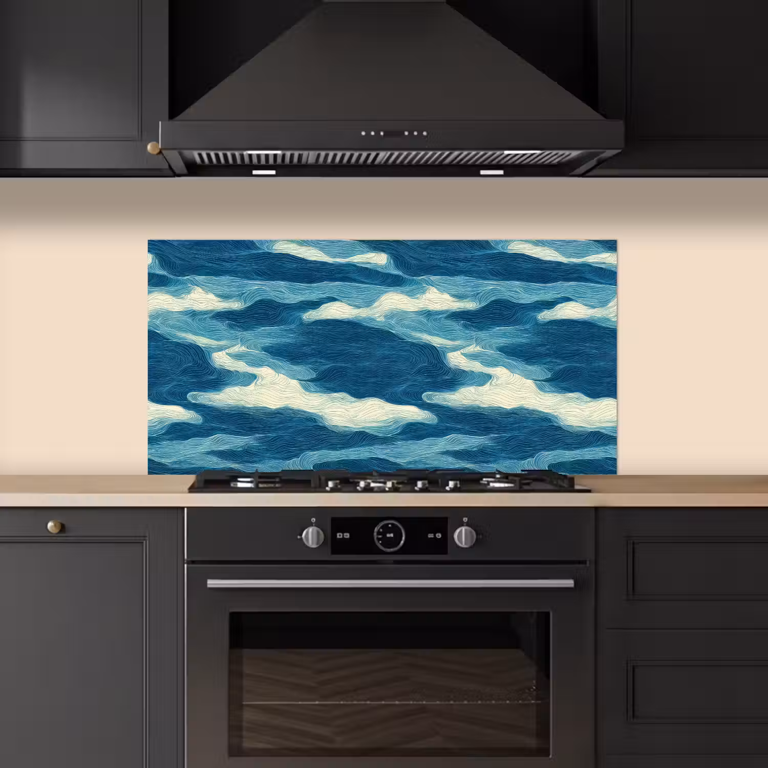Golven - Abstract - Patroon - Blauw - Wit keuken achterwand spatscherm middel 899 -sfeer1