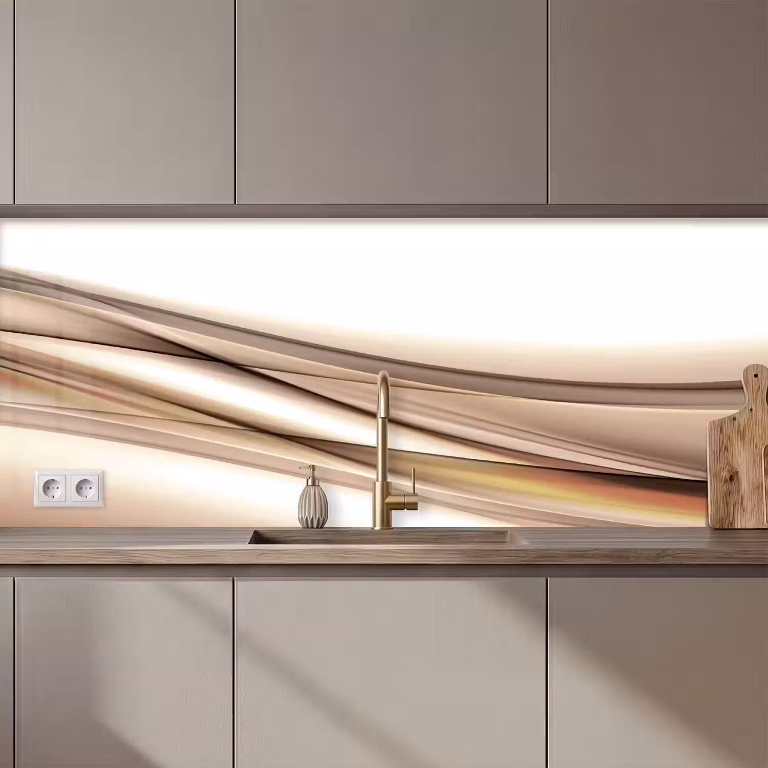 Golven - Abstract - Taupe keuken achterwand 2 middel zz_3dshopping