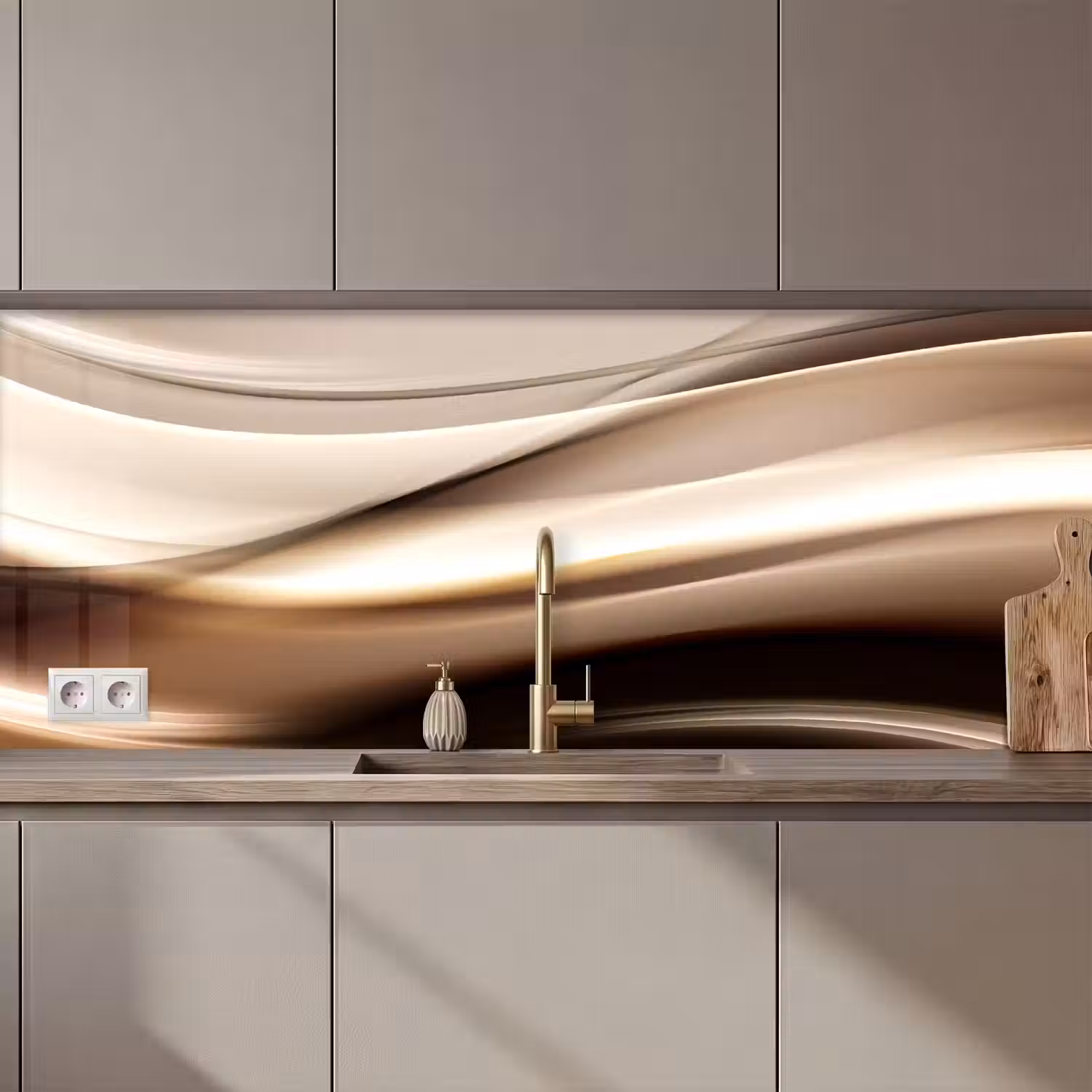 Golven - Abstract - Warm Beige keuken achterwand 2 middel zz_3dshopping