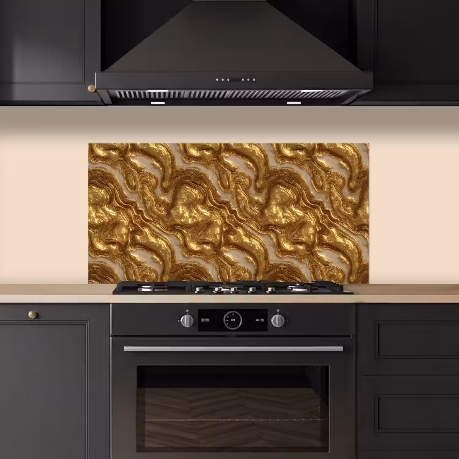 Golven - Organisch - Goud - Crème keuken achterwand spatscherm middel 899 -sfeer1