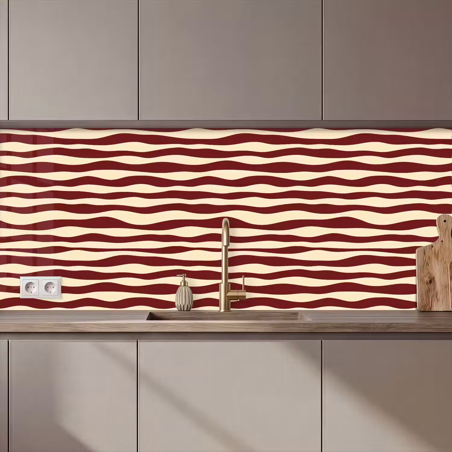 Golven - Rood - Patroon - Crème keuken achterwand 2 middel 871 zz_3dshopping