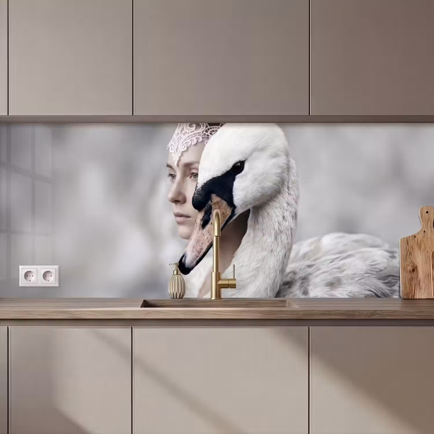 Vrouw - Zwaan - Wit keuken achterwand 2 middel zz_3dshopping