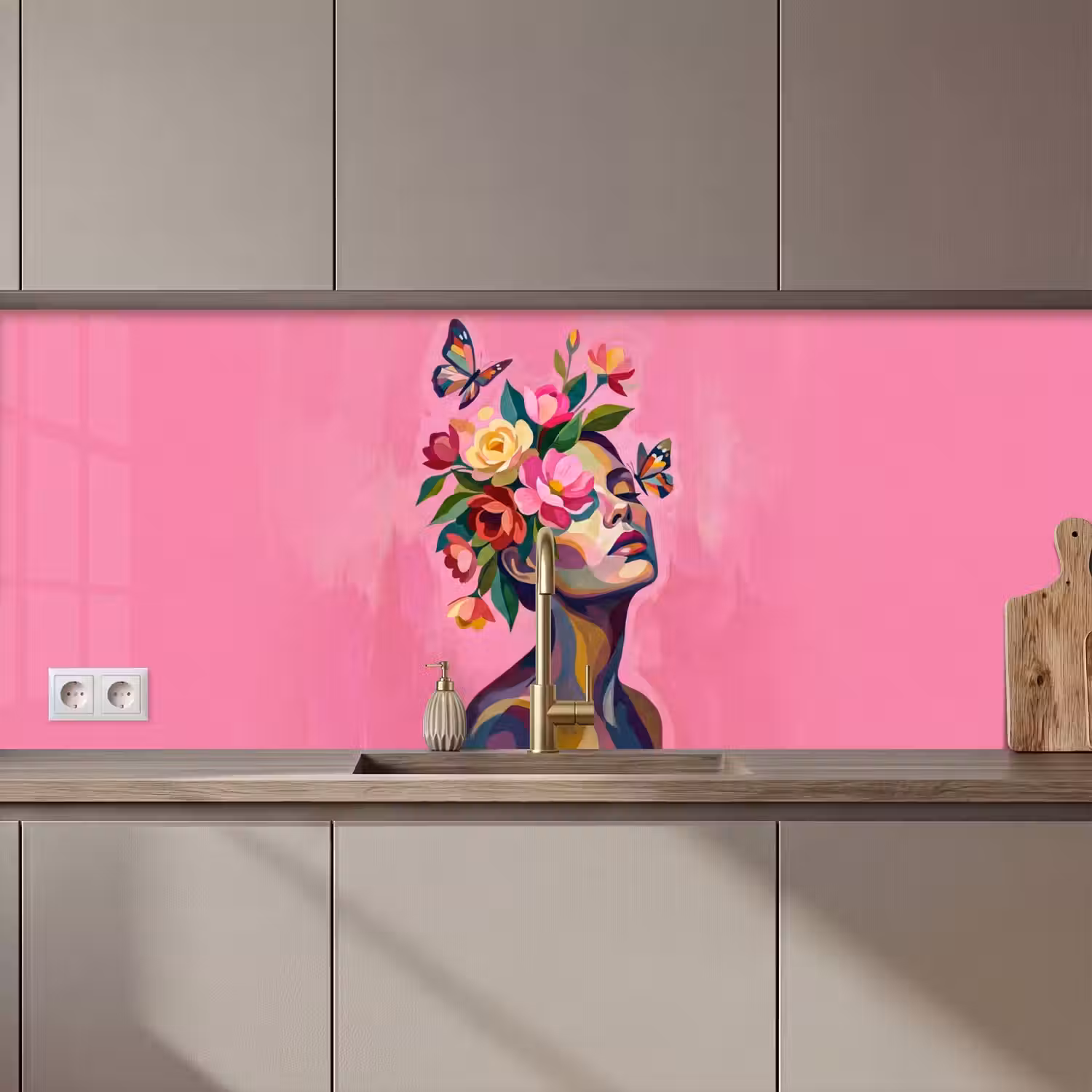 Vrouwengezicht - Vlinders - Kleurrijk keuken achterwand 2 middel zz_3dshopping