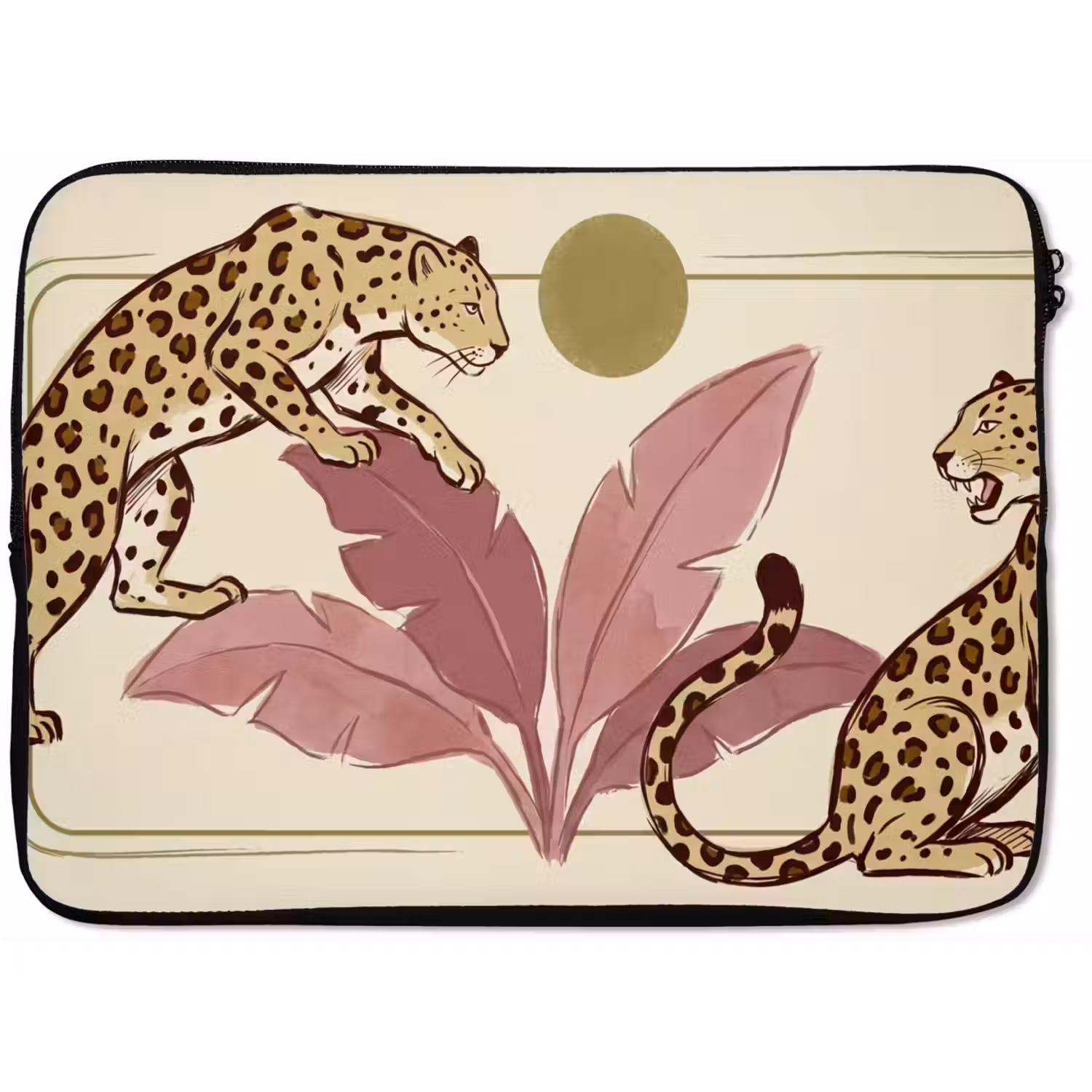 Dieren - Kat - Jungle - Illustratie - Beige laptophoes neopreen klein -zkaufland3dotto