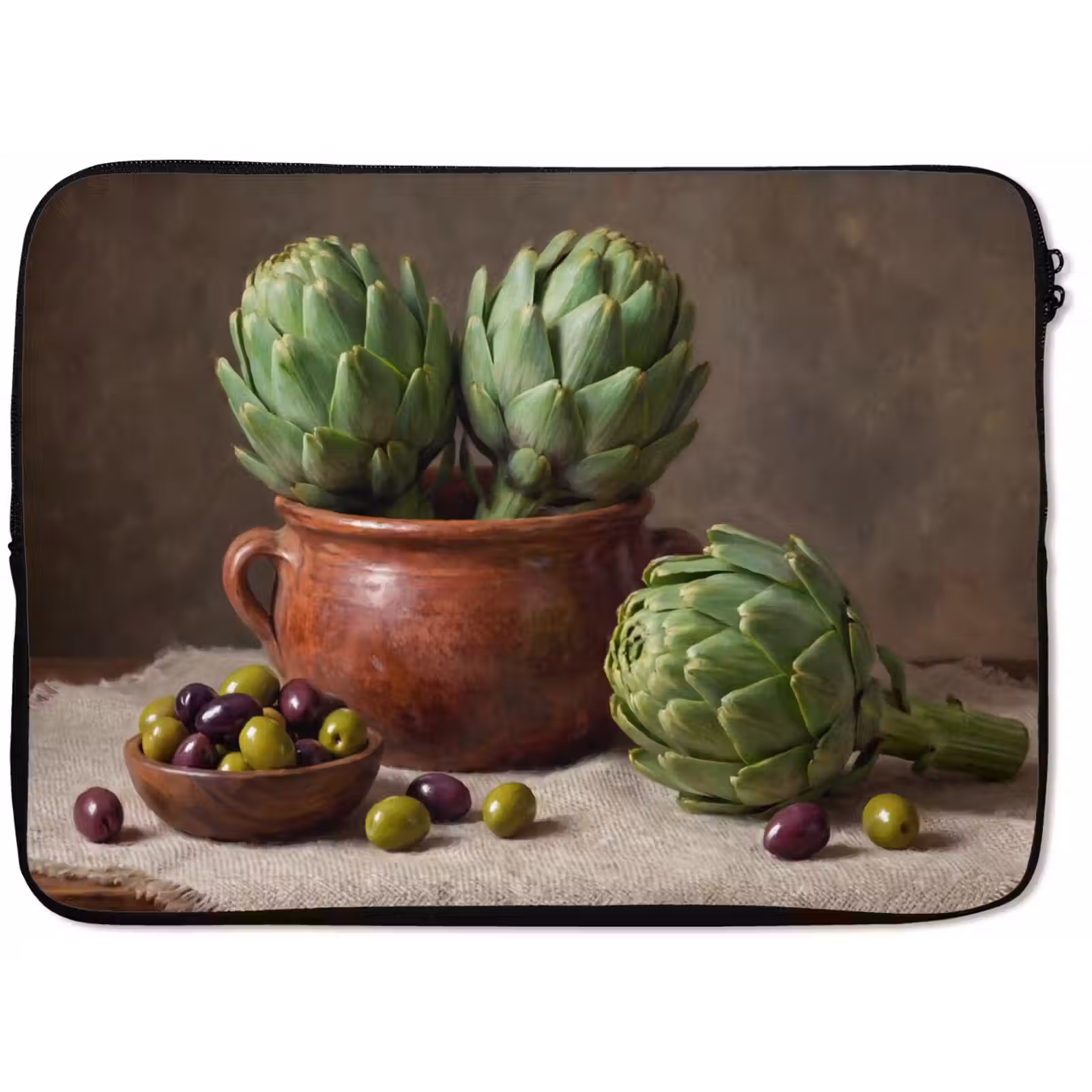 Laptop Sleeve - Artichokes - Olives - Food - Artisjokken - Olijven - Eten laptophoes neopreen klein