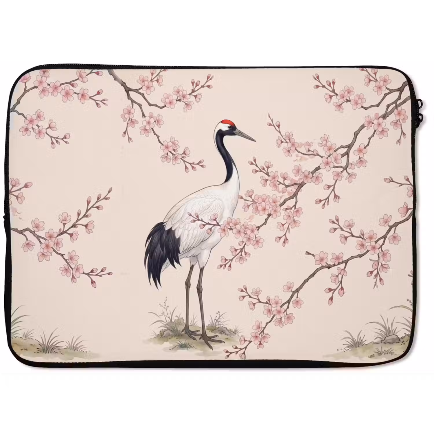 Aziatisch - Kraanvogel - Beige laptophoes neopreen klein -zkaufland3dotto