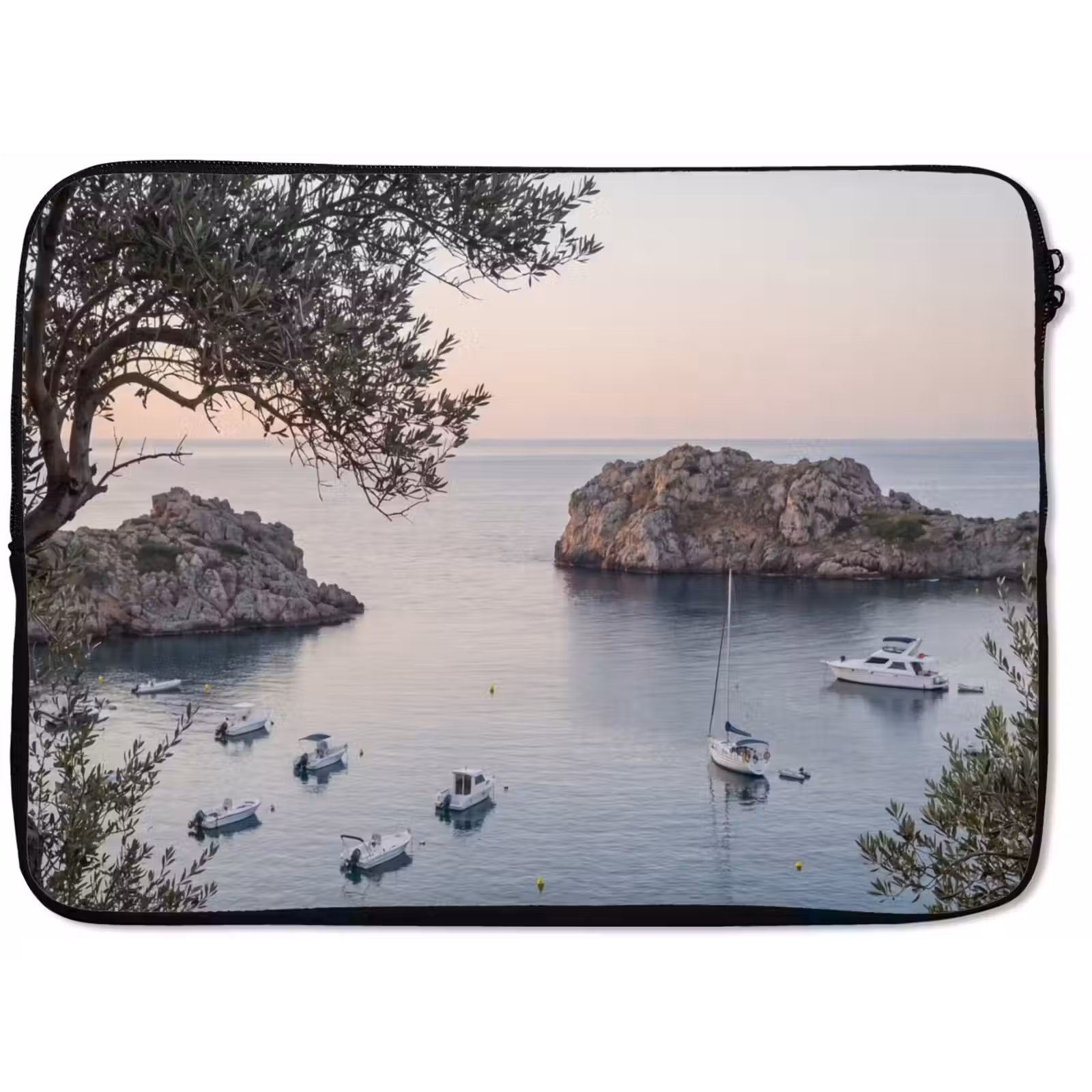 Laptop Sleeve - Bay - boats - sunset - Baai - boten - zonsondergang laptophoes neopreen klein