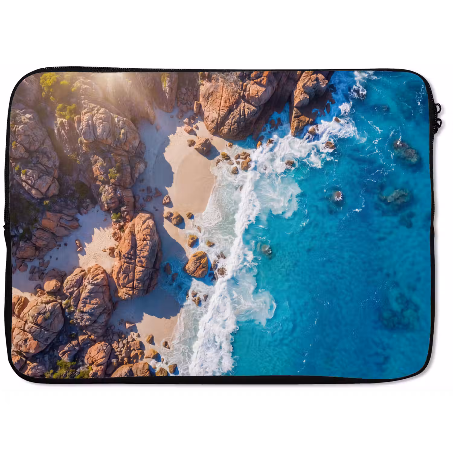 Strand - Zee - Rotsen - Natuur - Blauw laptophoes neopreen klein -zkaufland3dotto