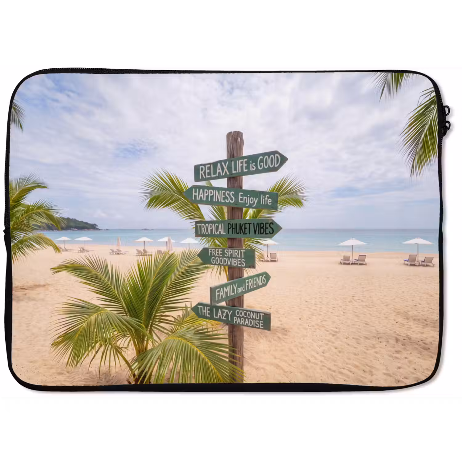 Strand - Wegwijzer - Palmen - Tropisch - Groen laptophoes neopreen klein -zkaufland3dotto