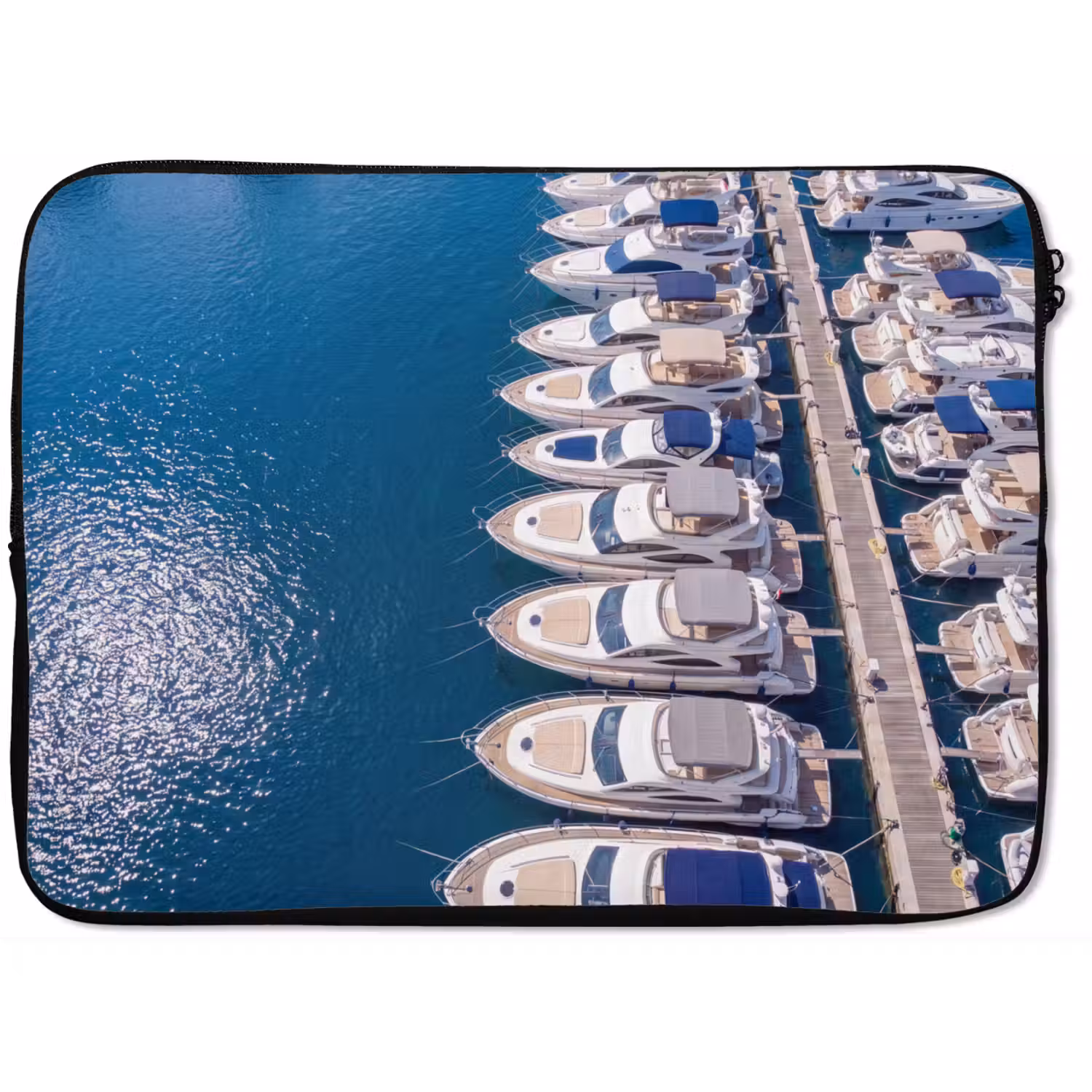 Boot - Jachthaven - Water - Zomer - Blauw laptophoes neopreen klein -zkaufland3dotto