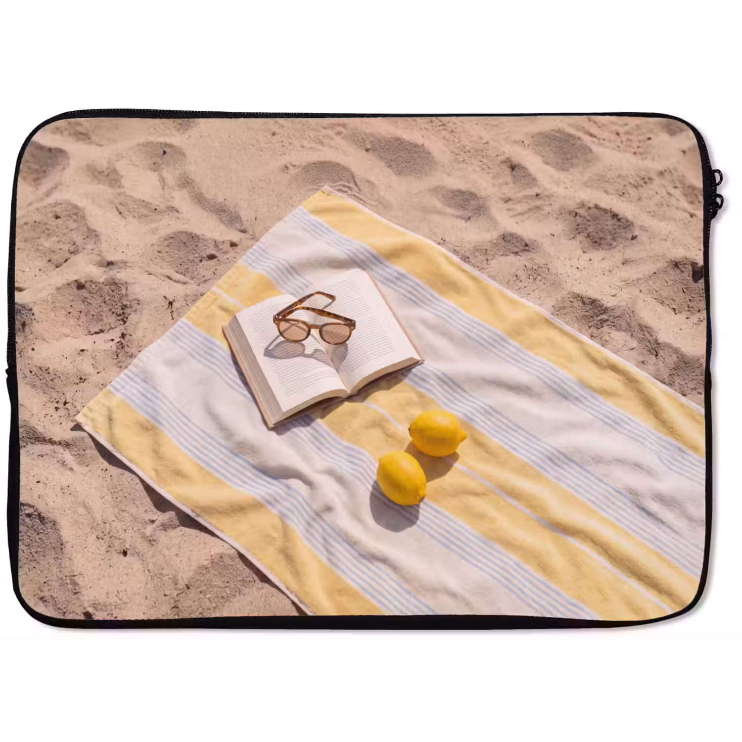 Boek - Zonnebril - Strand - Zomer - Geel laptophoes neopreen klein -zkaufland3dotto