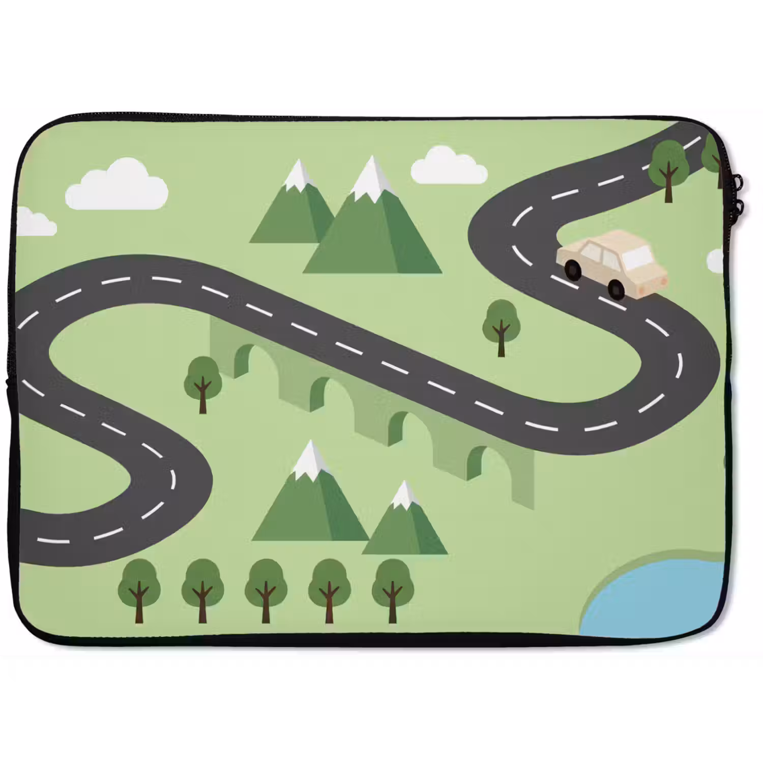 Auto - Bergweg - Natuur - Illustratie laptophoes neopreen klein -zkaufland3dotto
