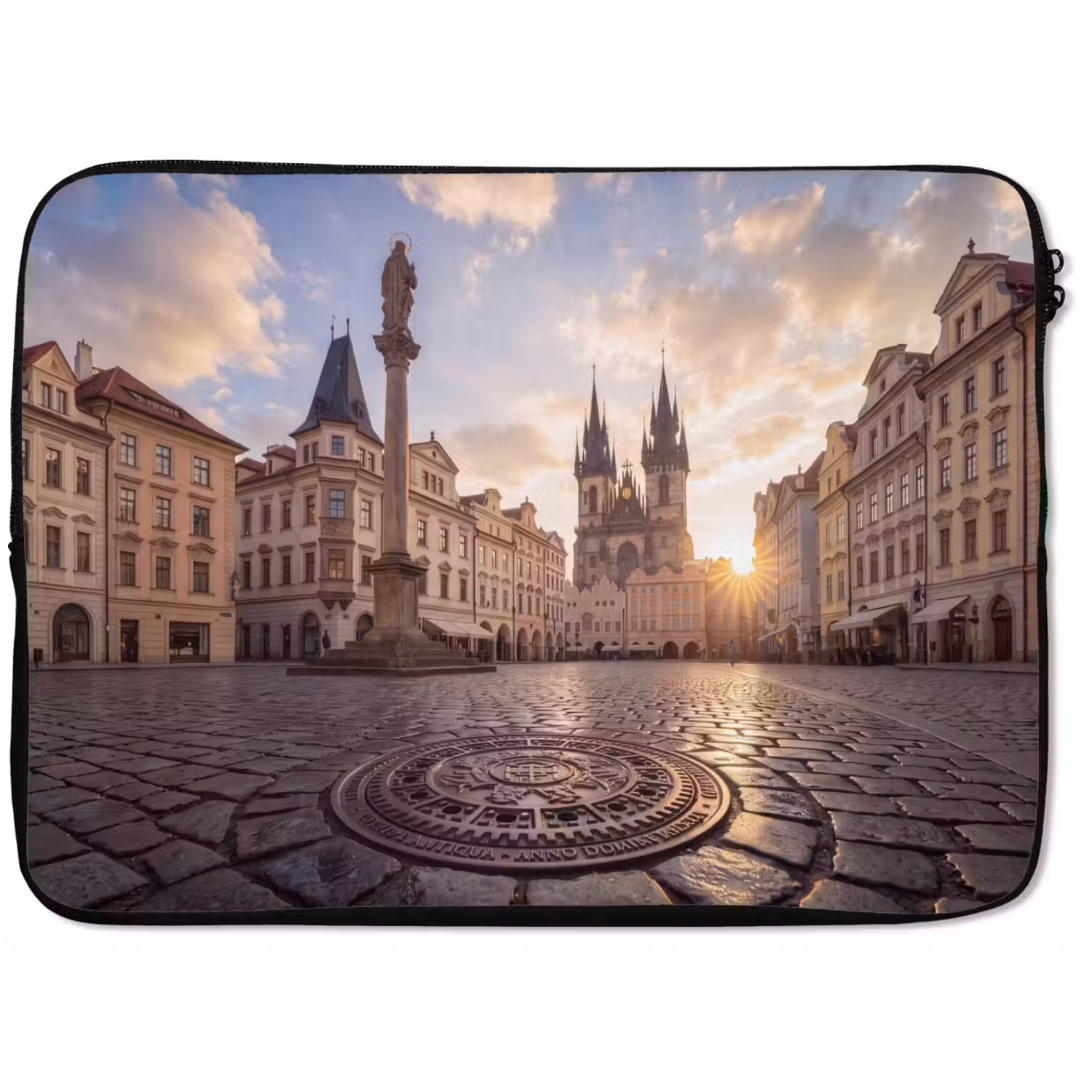 Stad - Praag - Ochtend - Architectuur - Goud laptophoes neopreen klein -zkaufland3dotto