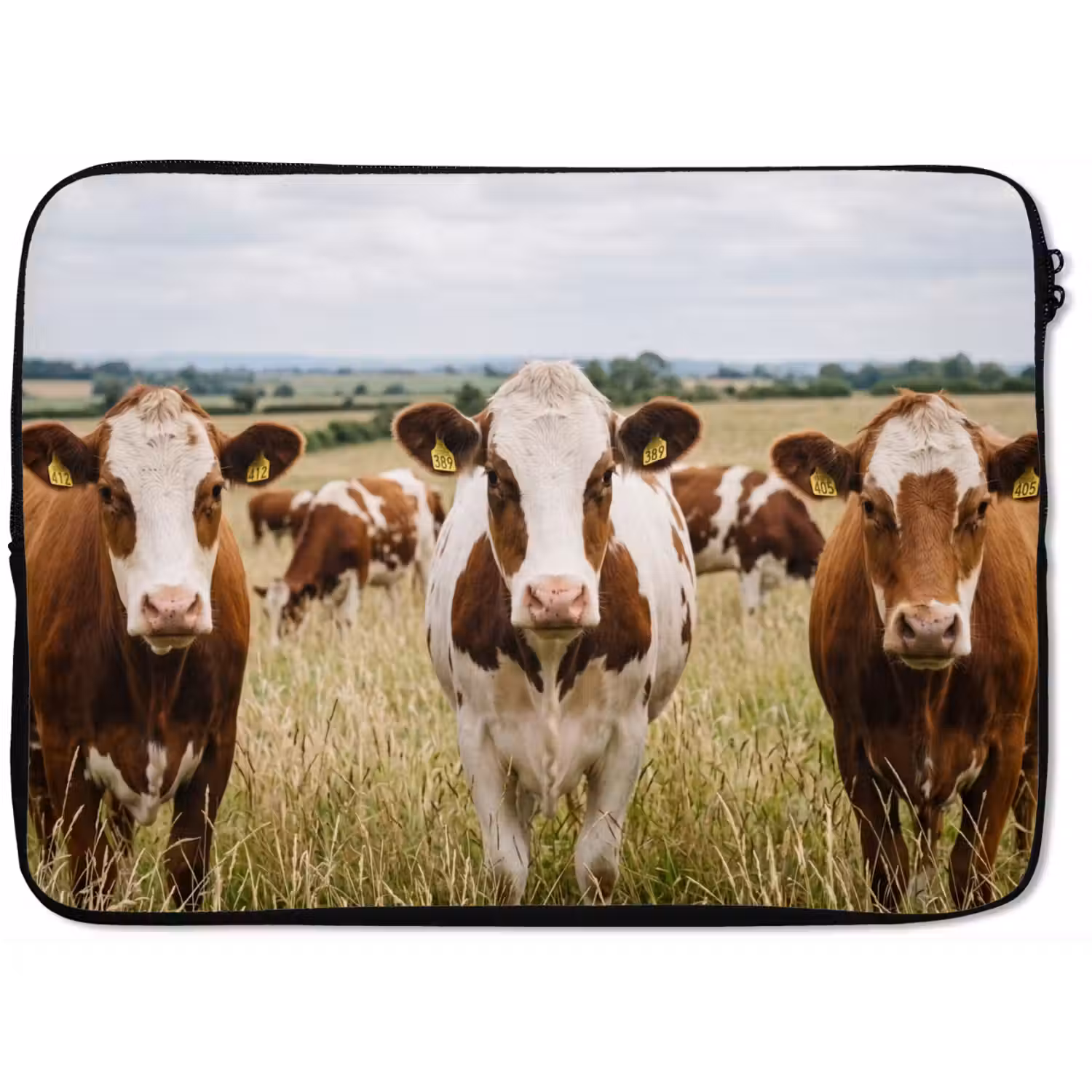Koeien - Portret - Weide - Boerderij - Nieuwsgierig laptophoes neopreen klein -zkaufland3dotto