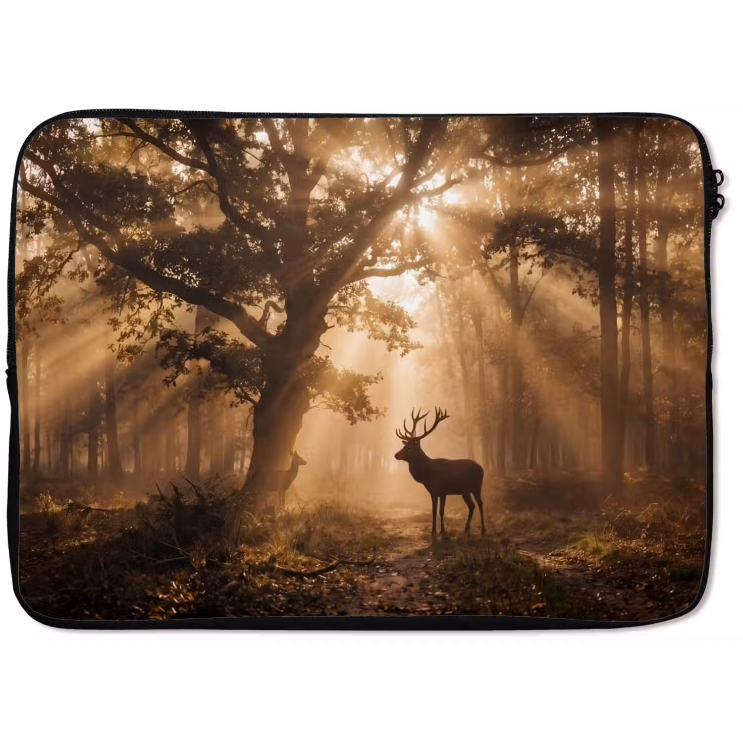 Hert - Bos - Mistig - Natuur - Goud laptophoes neopreen klein -zkaufland3dotto