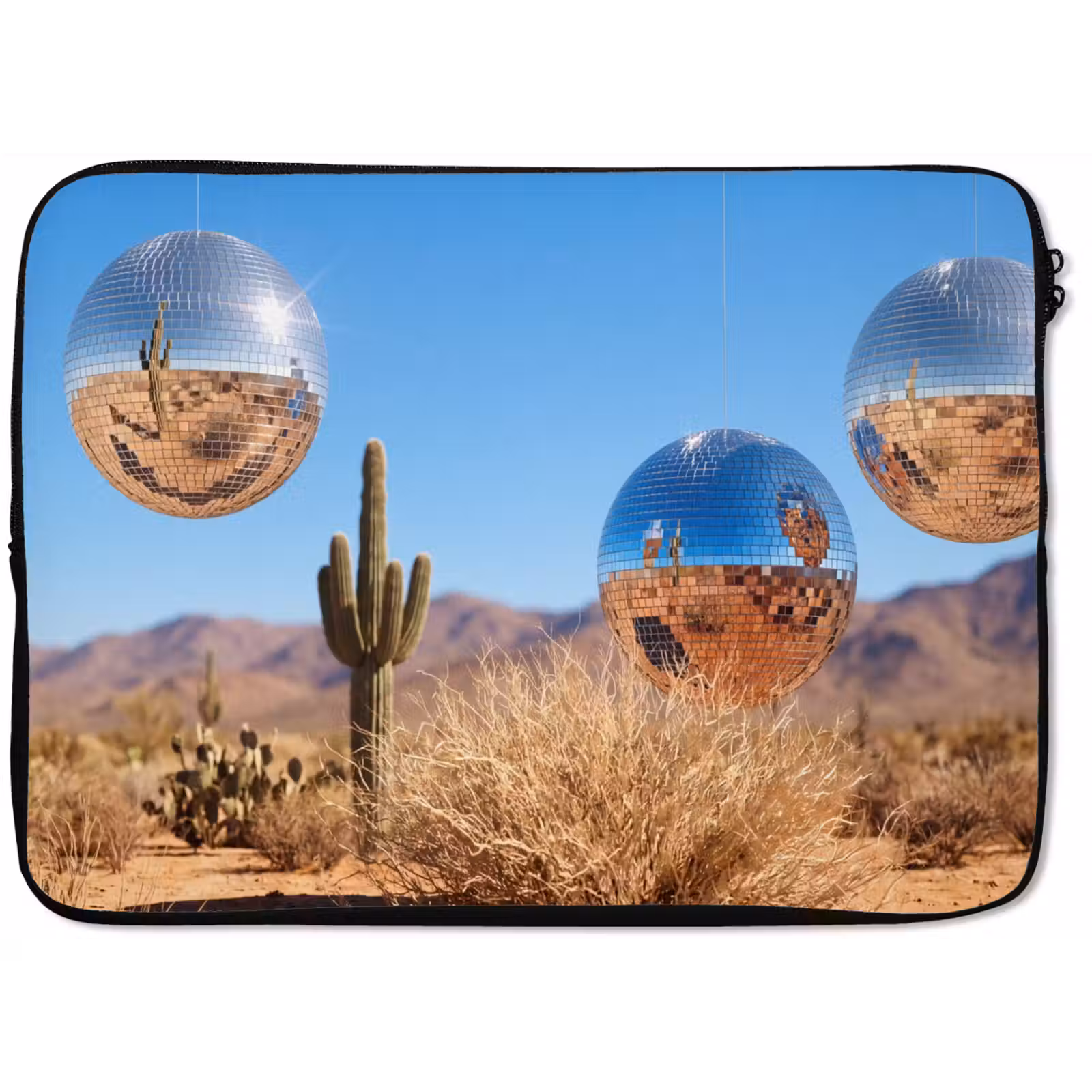 Laptop Sleeve - Desert - Mirror Ball - Art - Woestijn - Spiegelbal - Kunst laptophoes neopreen klein